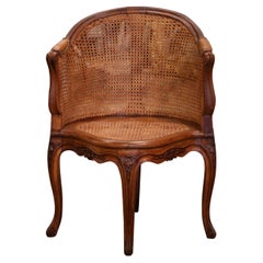 Early 20th Century French Louis XV Cane Desk Armchair with Leather Armrests
