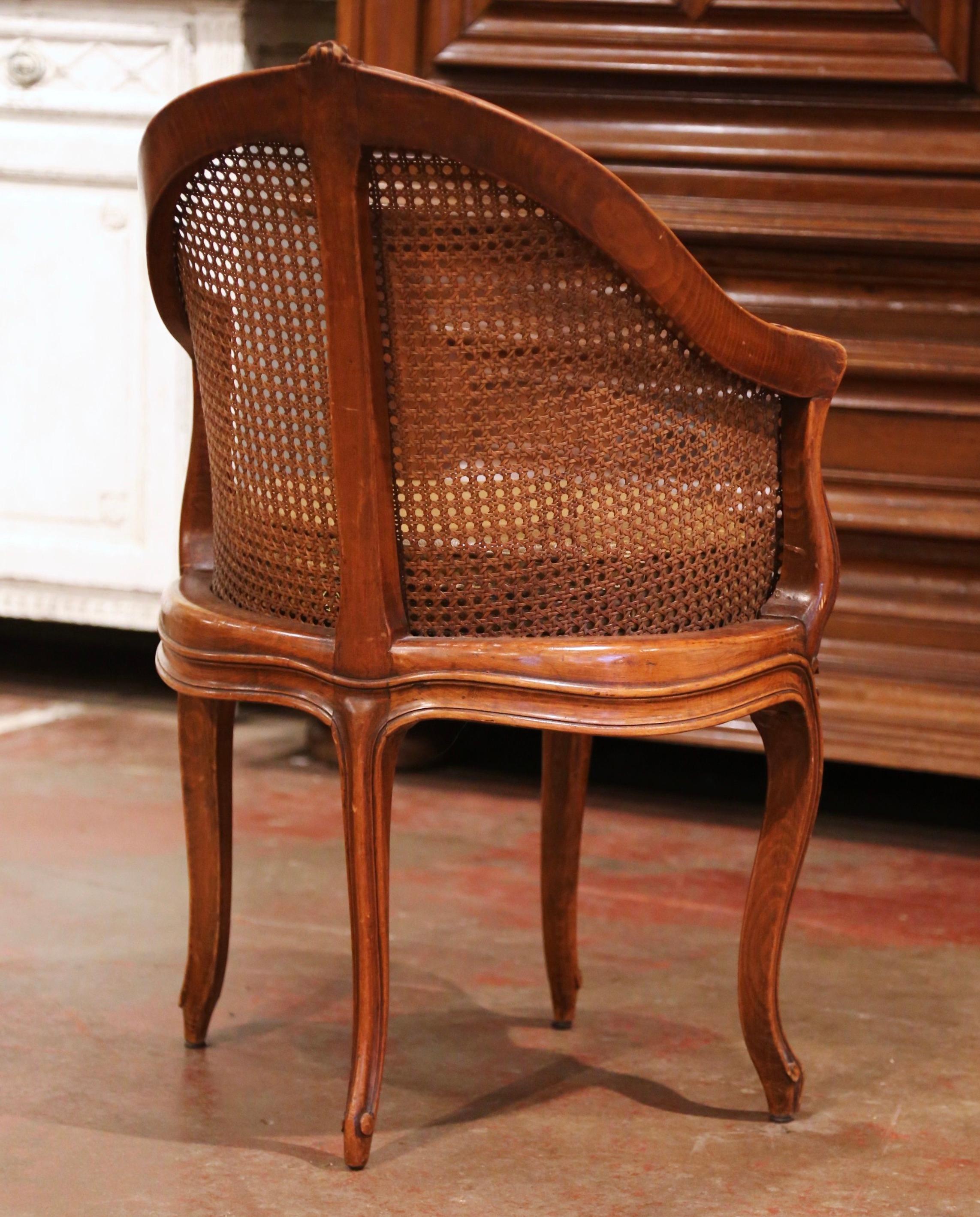 Early 20th Century French Louis XV Cane Desk Armchair with Leather Cushion 9