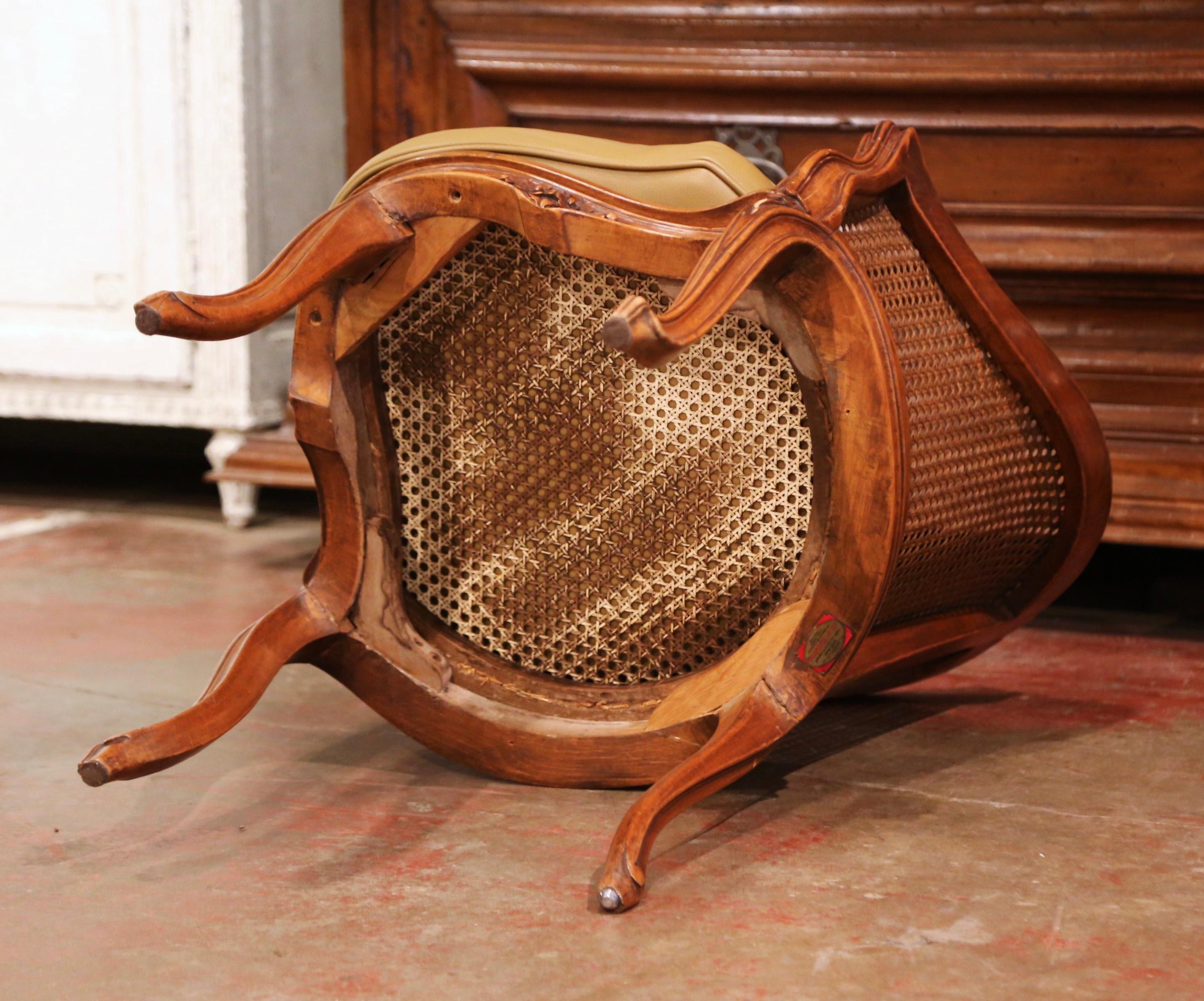 Early 20th Century French Louis XV Cane Desk Armchair with Leather Cushion 10