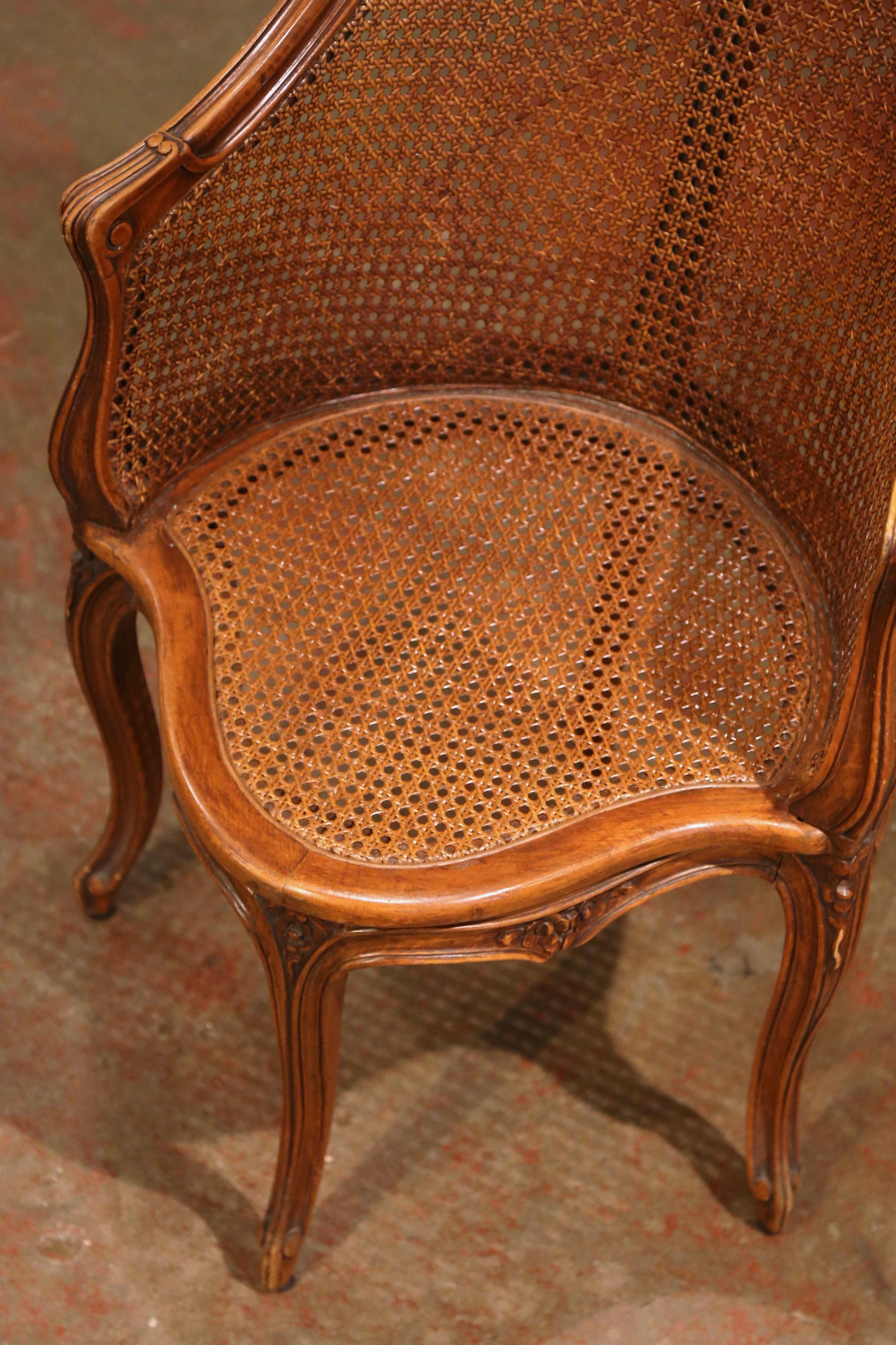 Early 20th Century French Louis XV Cane Desk Armchair with Leather Cushion 2