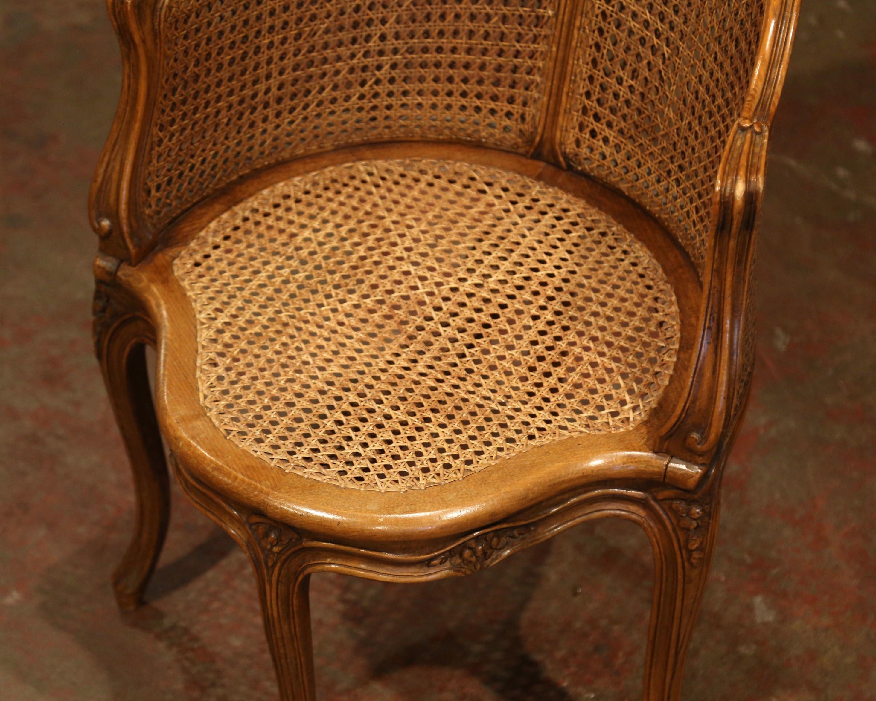 Early 20th Century French Louis XV Carved and Double-Cane Desk Armchair In Excellent Condition In Dallas, TX
