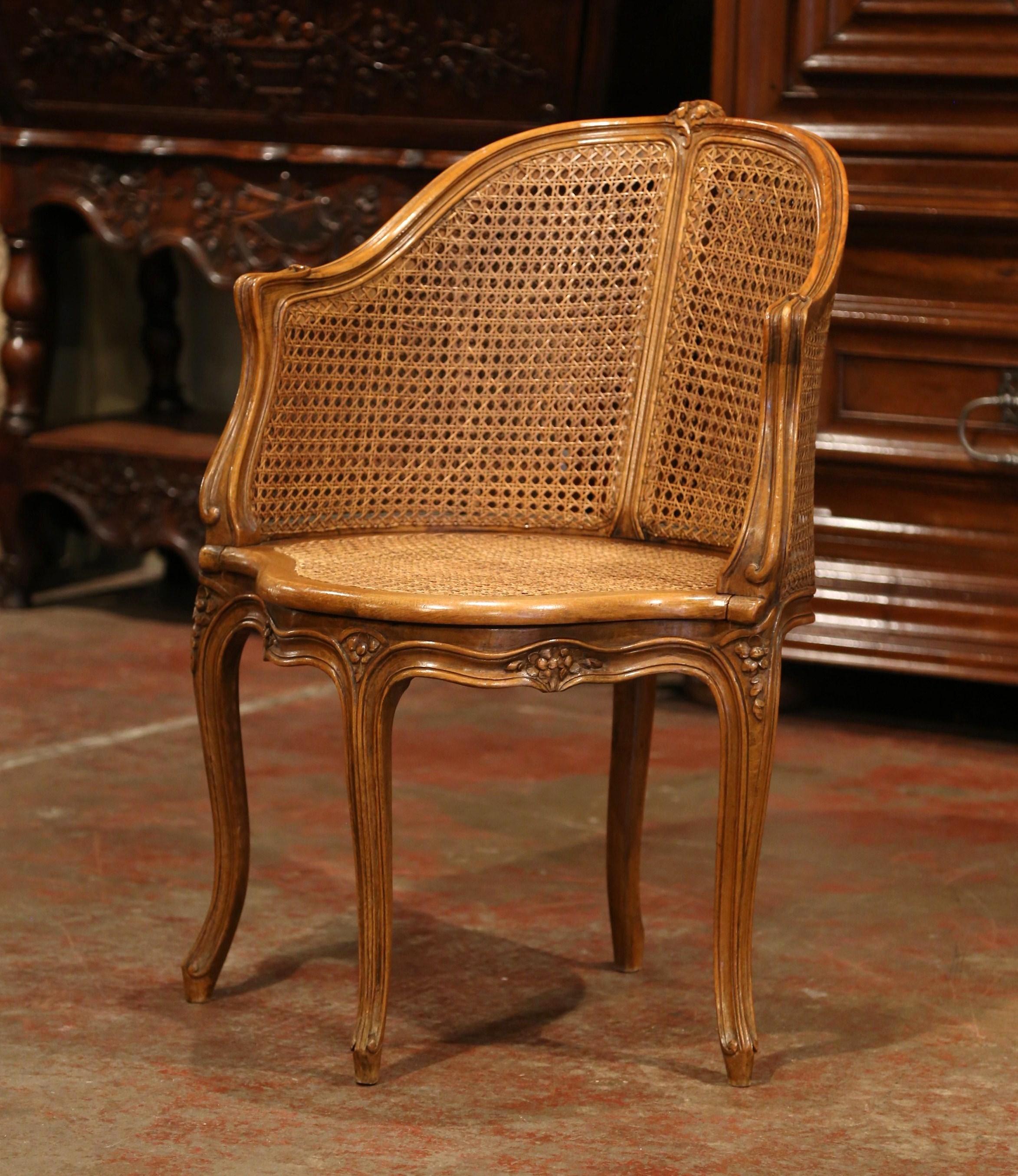 Early 20th Century French Louis XV Carved and Double-Cane Desk Armchair 1