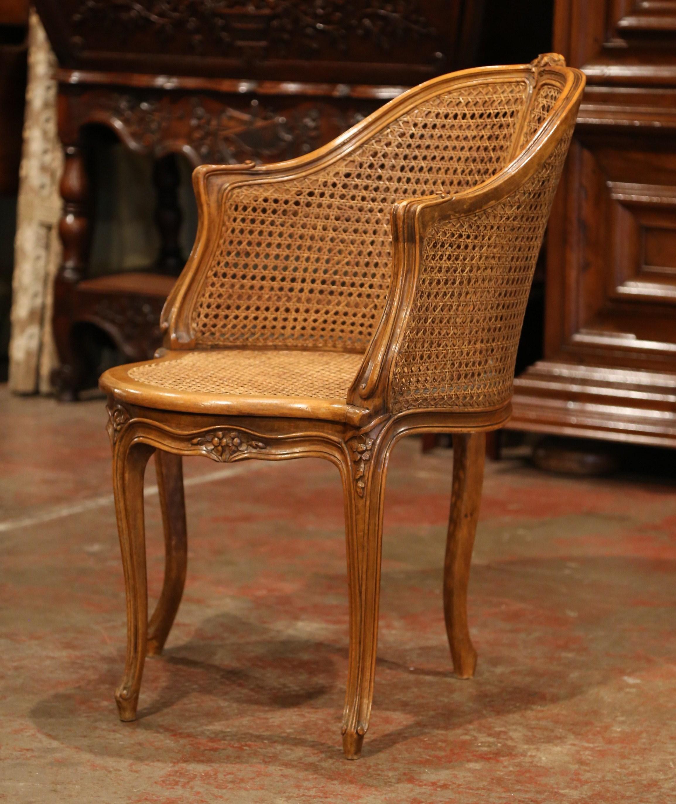 Early 20th Century French Louis XV Carved and Double-Cane Desk Armchair 3