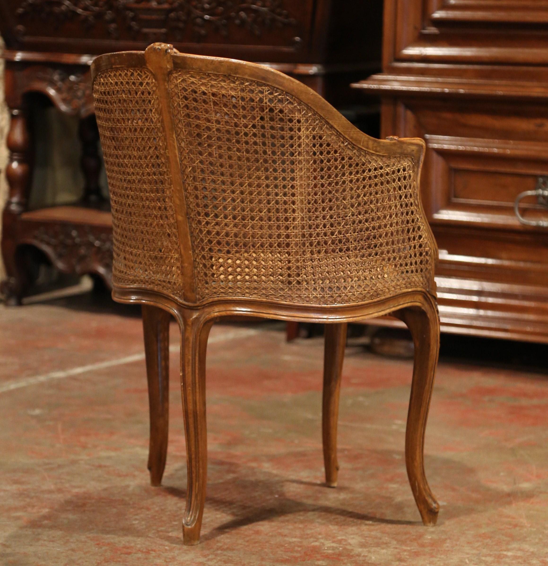 Early 20th Century French Louis XV Carved and Double-Cane Desk Armchair 4