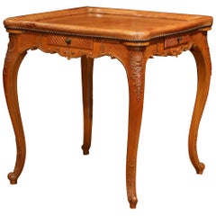 Early 20th Century French Louis XV Carved Oak Card Game Table with Leather Top