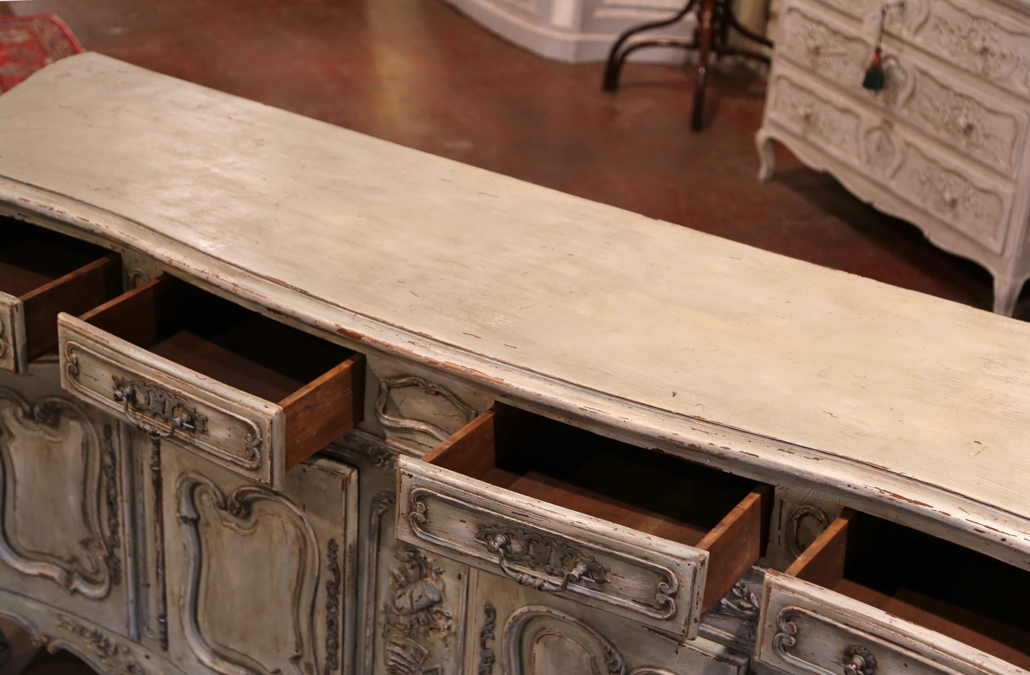 Early 20th Century French Louis XV Carved Painted Four-Door Buffet from Provence For Sale 1