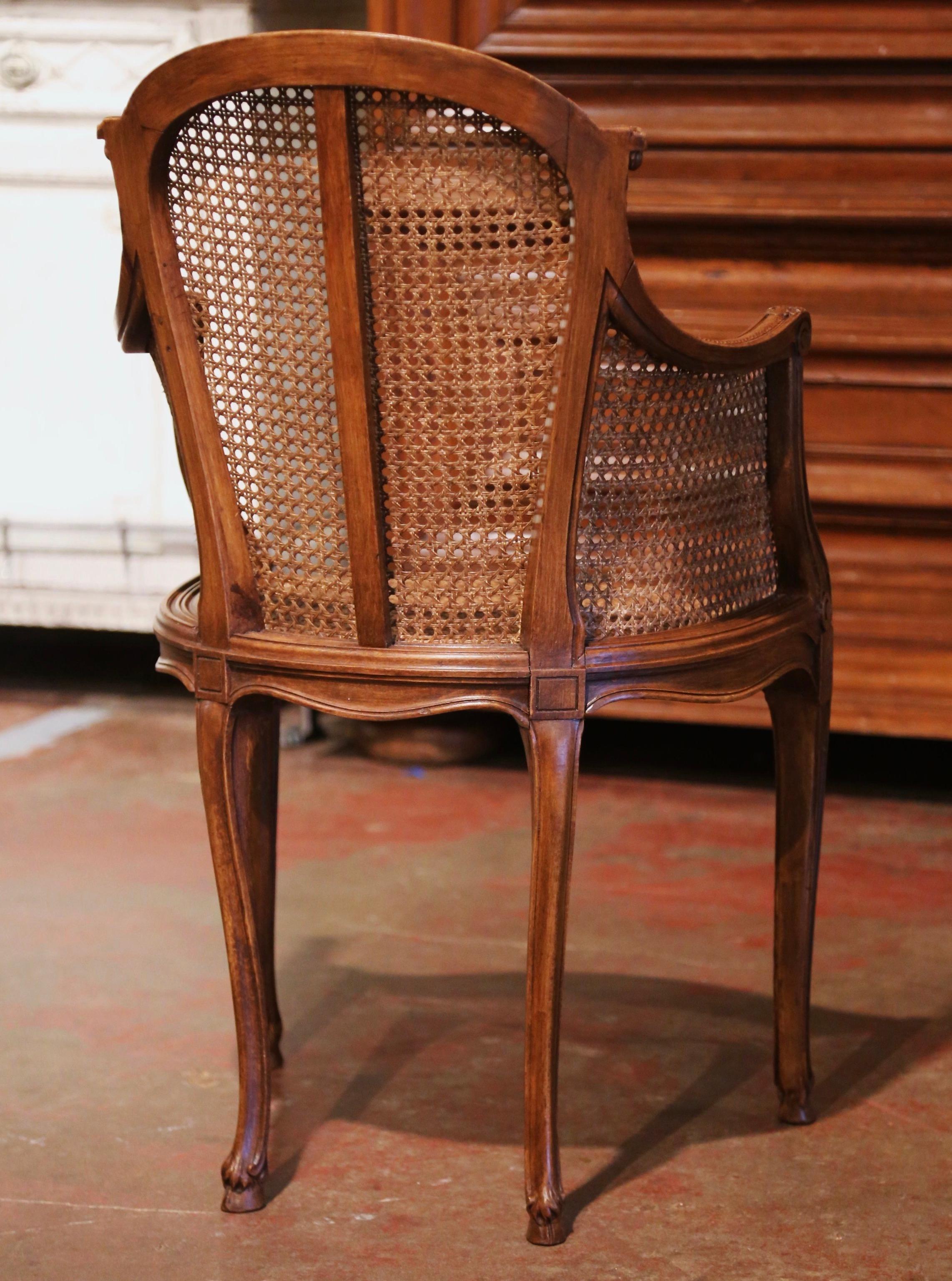 Early 20th Century French Louis XV Carved Walnut and Cane Desk Armchair 7