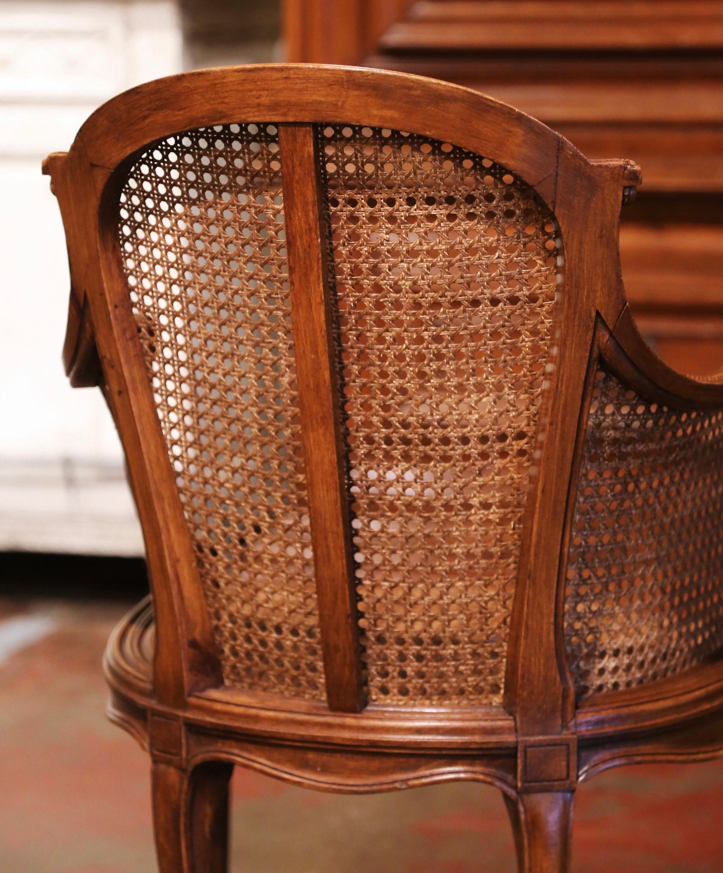 Early 20th Century French Louis XV Carved Walnut and Cane Desk Armchair 8