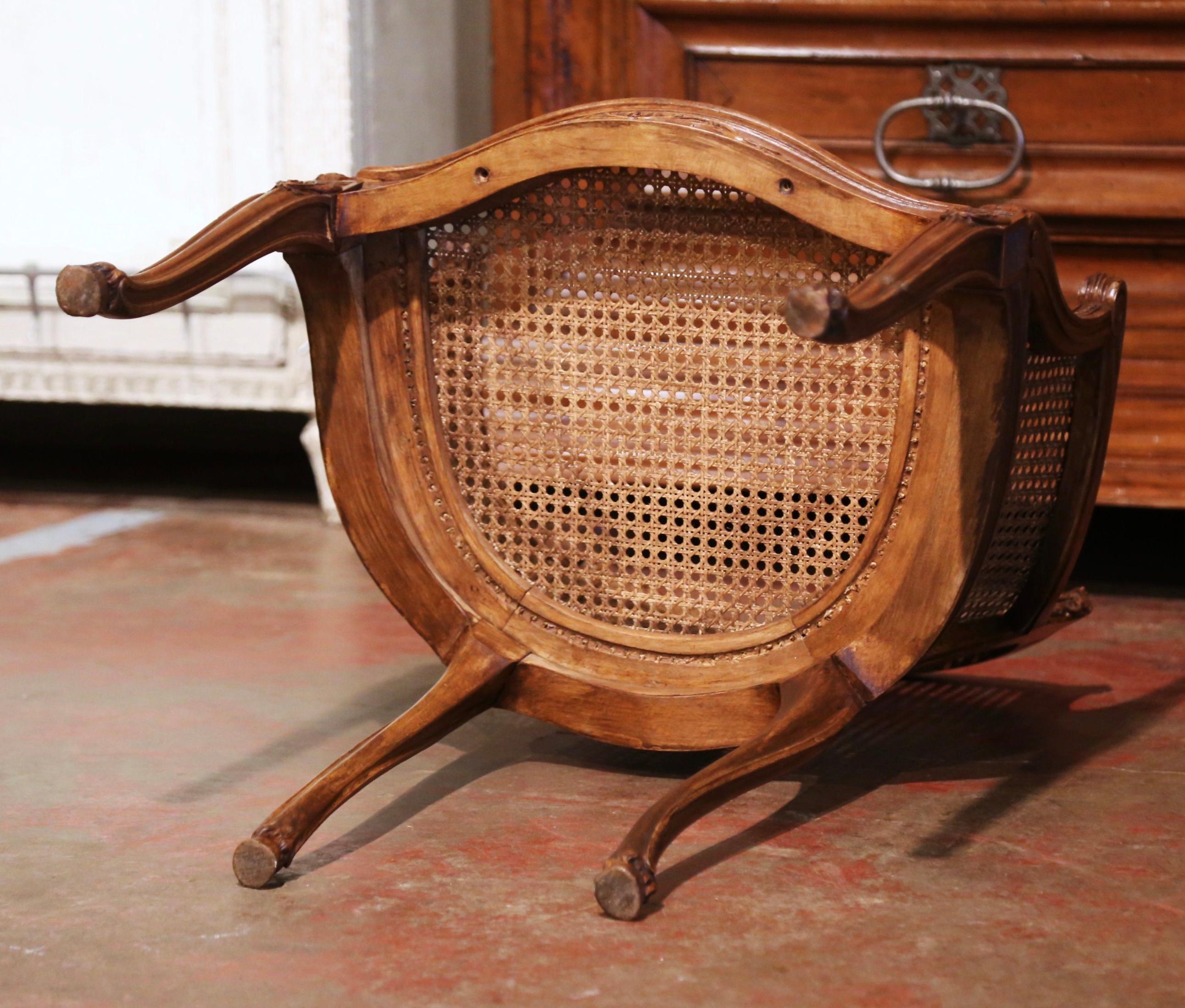 Early 20th Century French Louis XV Carved Walnut and Cane Desk Armchair 9