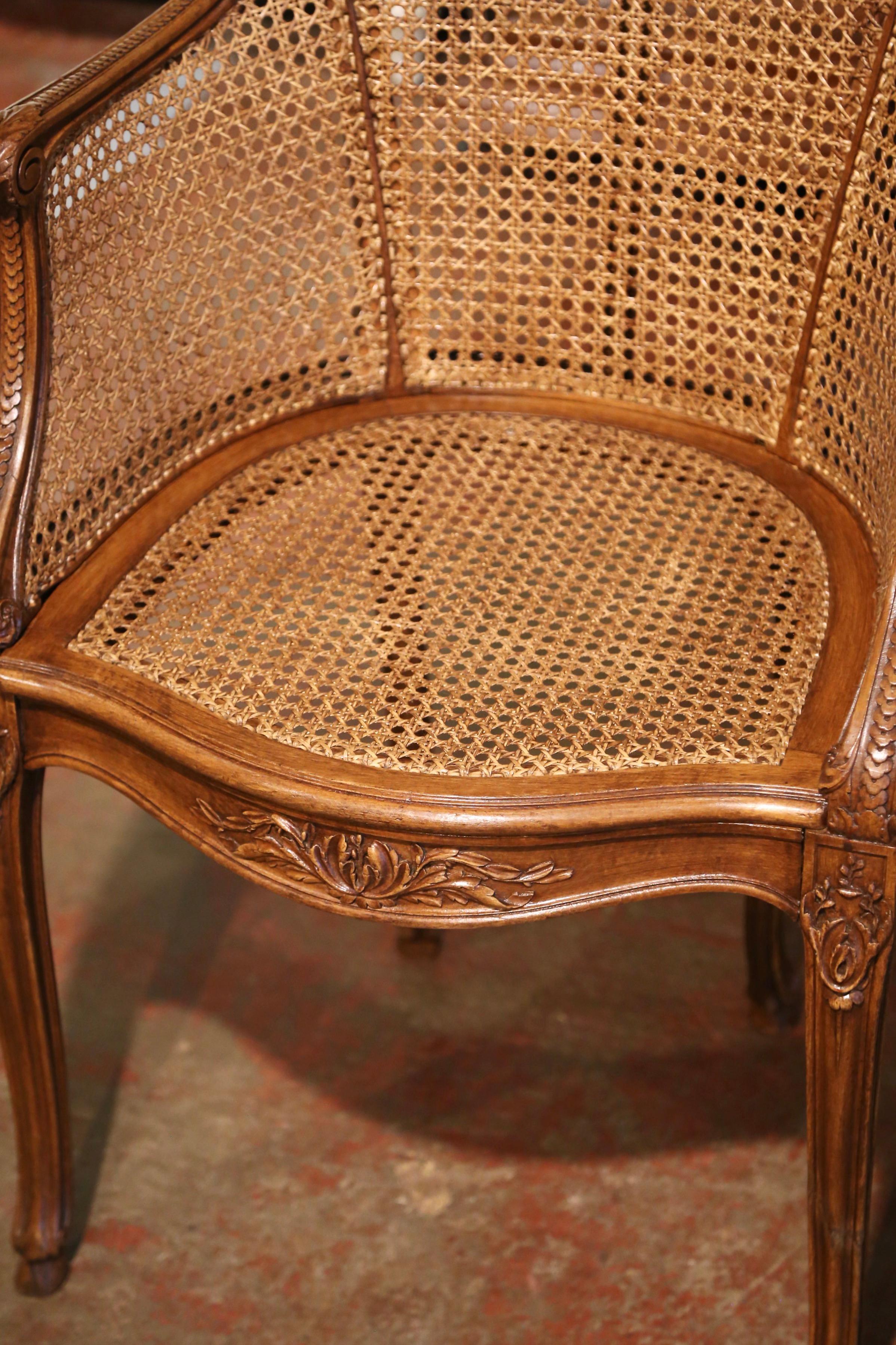 Early 20th Century French Louis XV Carved Walnut and Cane Desk Armchair 2