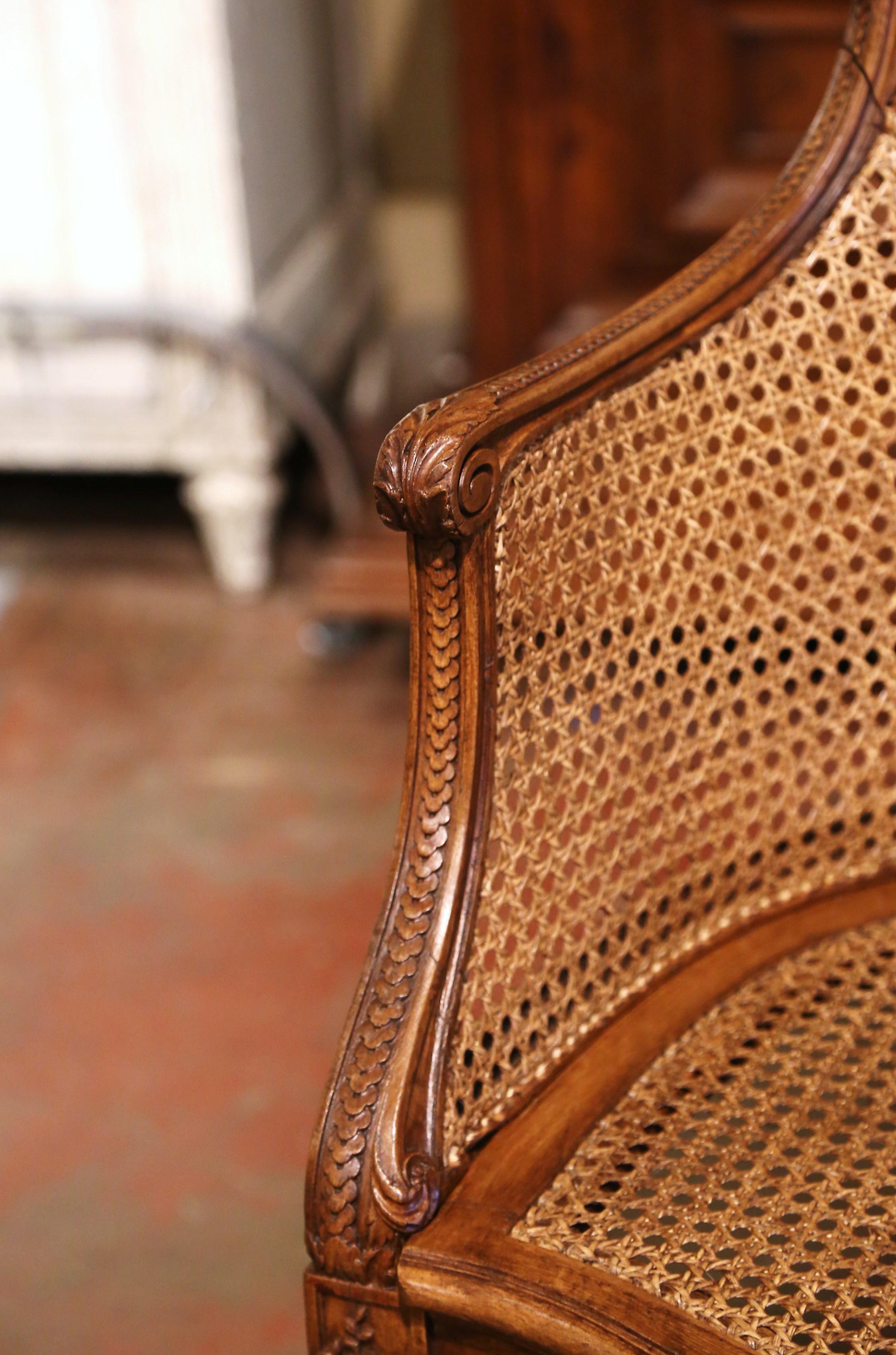Early 20th Century French Louis XV Carved Walnut and Cane Desk Armchair 4