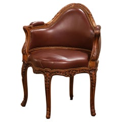 Early 20th Century French Louis XV Carved Walnut and Leather Desk Armchair