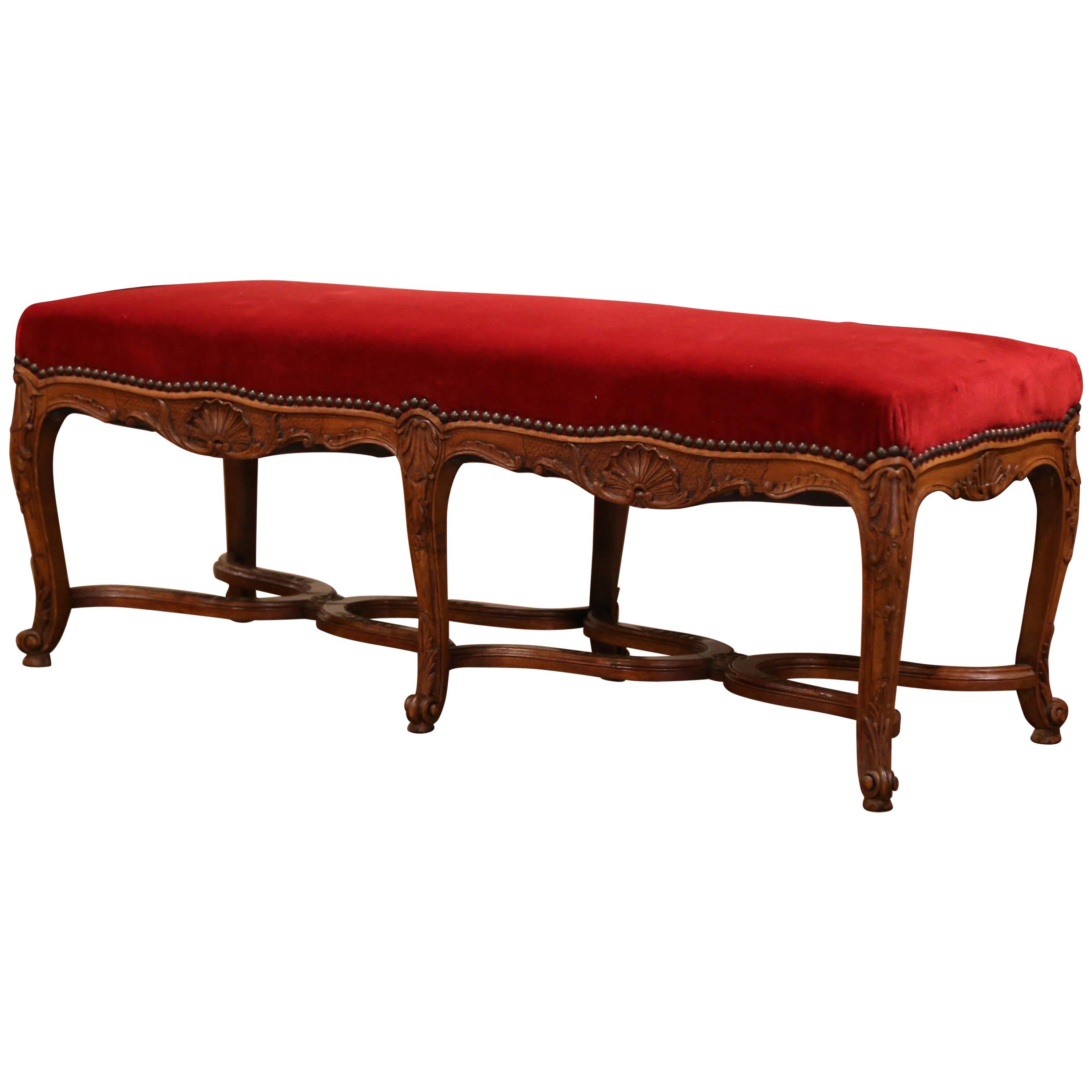 Early 20th Century French Louis XV Carved Walnut and Velvet Six Leg