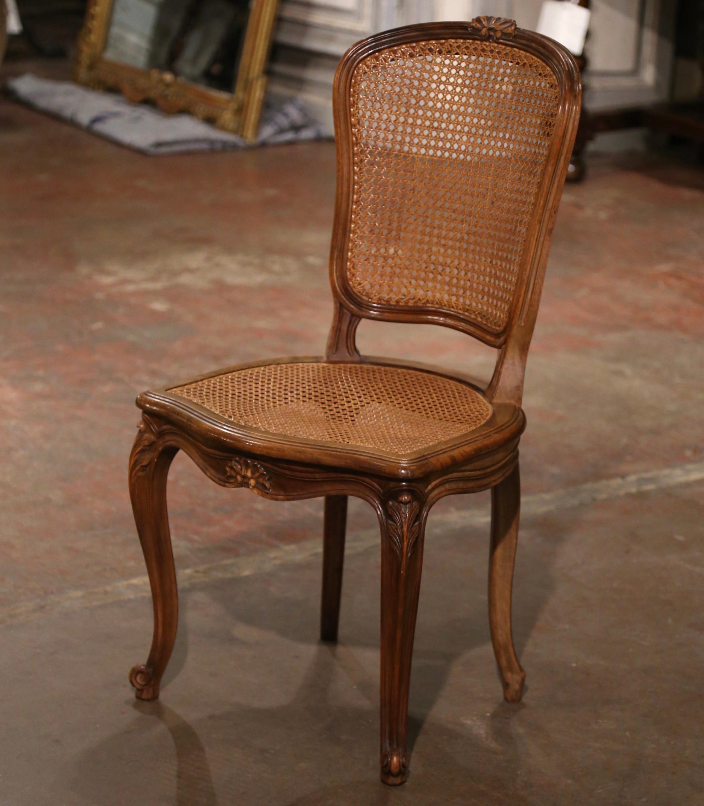 Early 20th Century French Louis XV Carved Walnut Cane Dining Chairs, Set of 6 For Sale 6