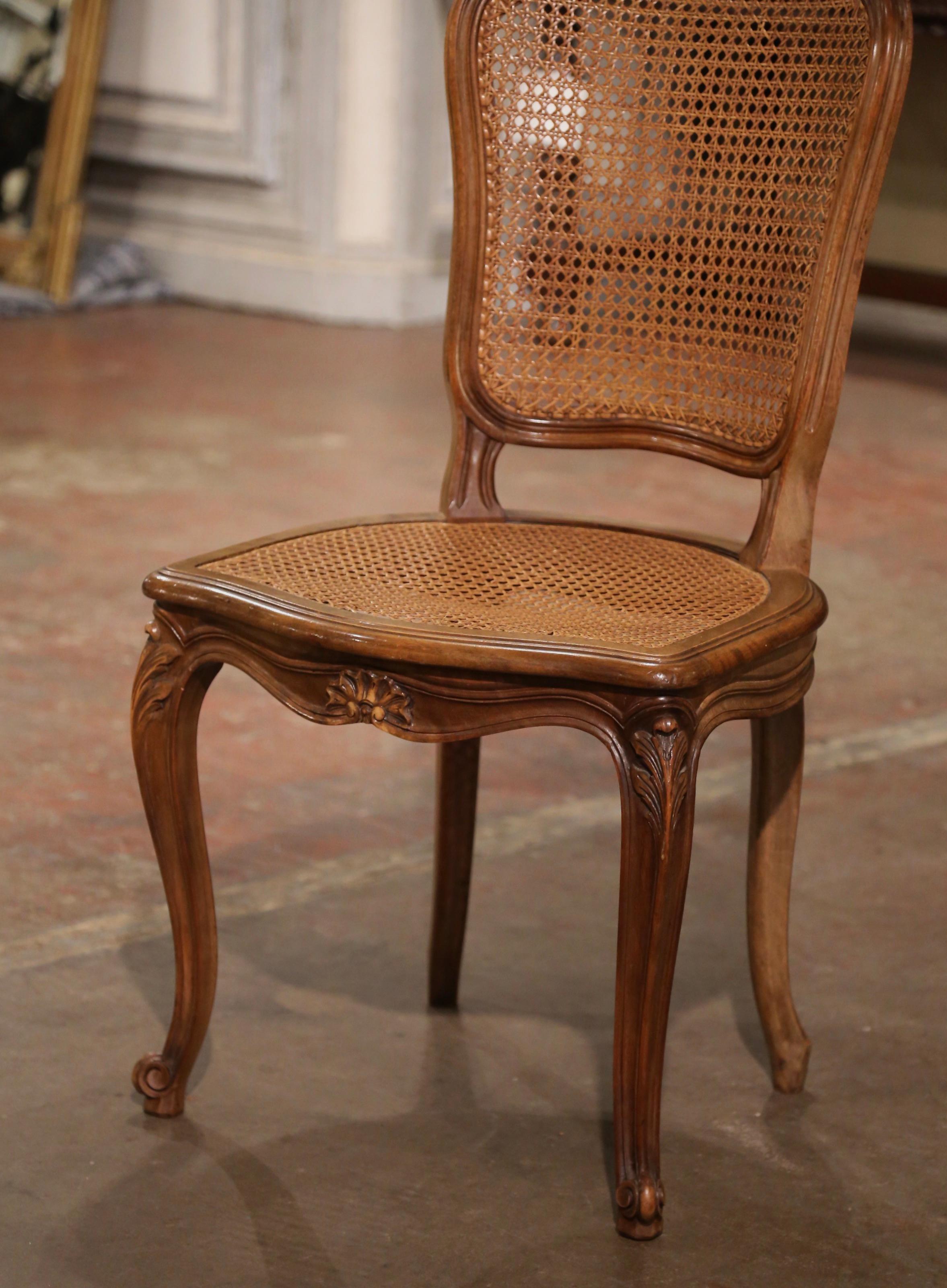 Early 20th Century French Louis XV Carved Walnut Cane Dining Chairs, Set of 6 For Sale 7
