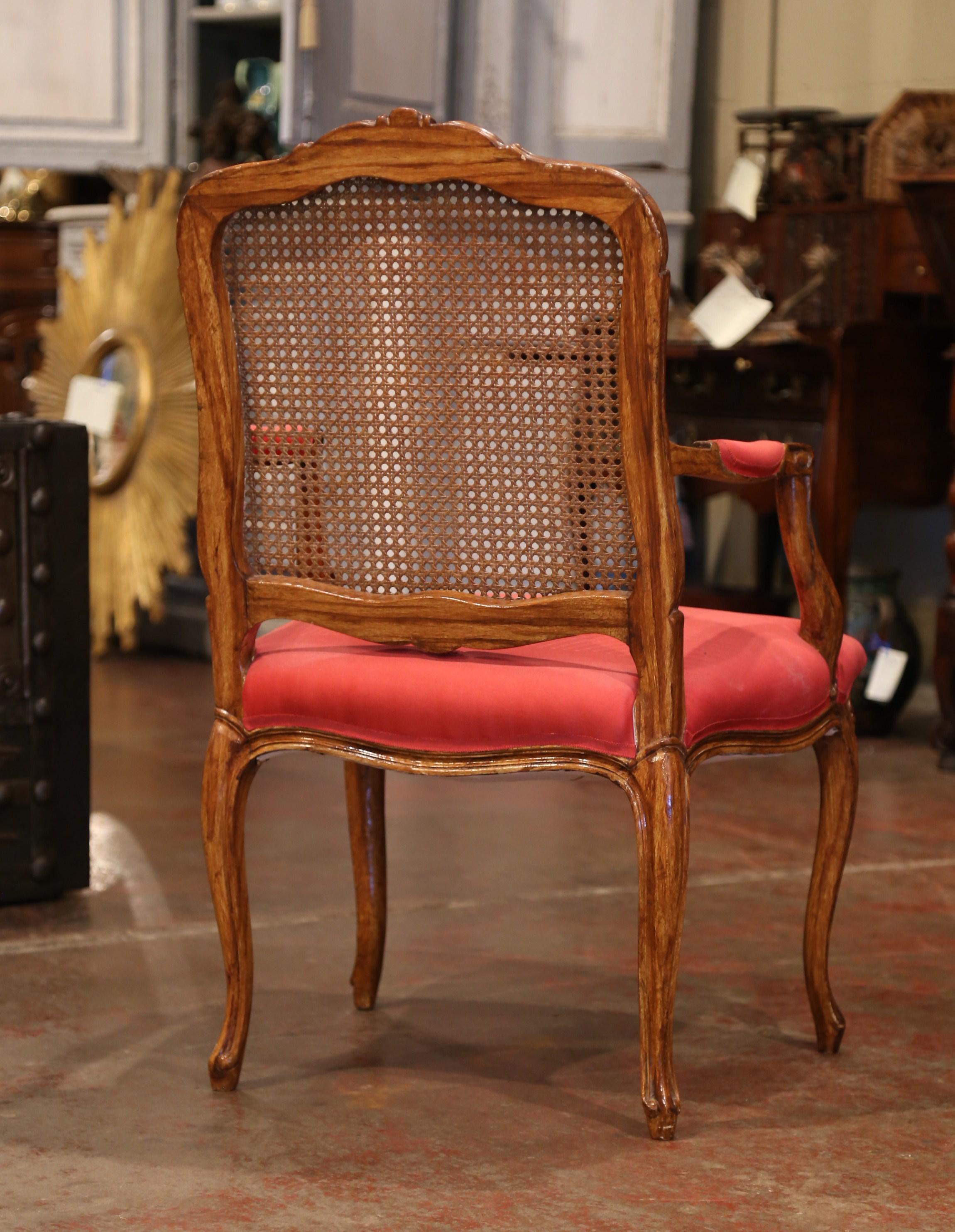 Early 20th Century French Louis XV Carved Walnut Desk Armchair with Cane Back 6