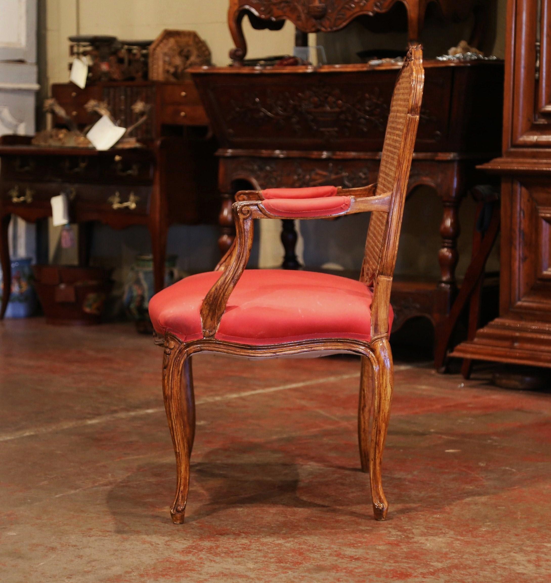 Early 20th Century French Louis XV Carved Walnut Desk Armchair with Cane Back In Excellent Condition In Dallas, TX