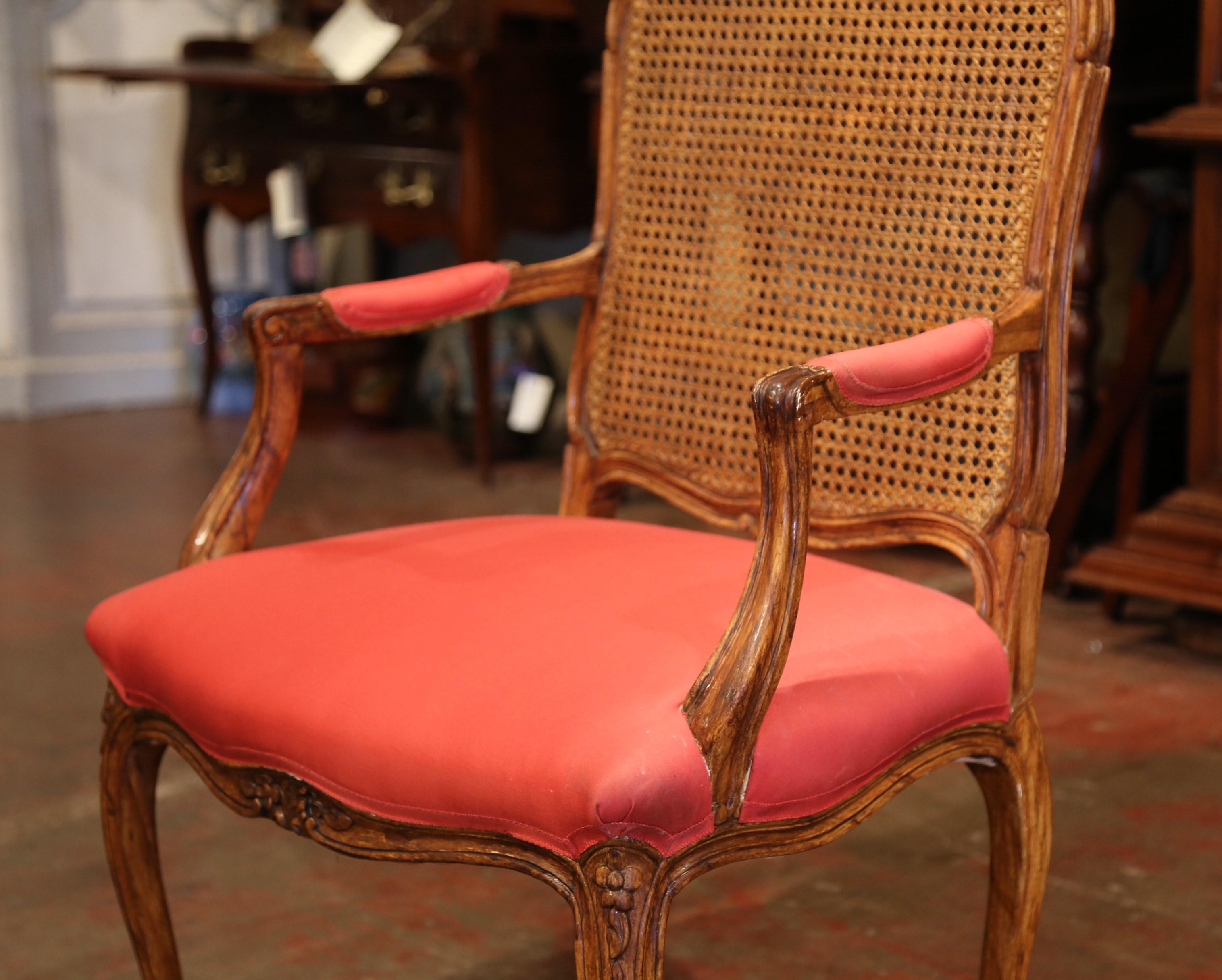 Early 20th Century French Louis XV Carved Walnut Desk Armchair with Cane Back 2