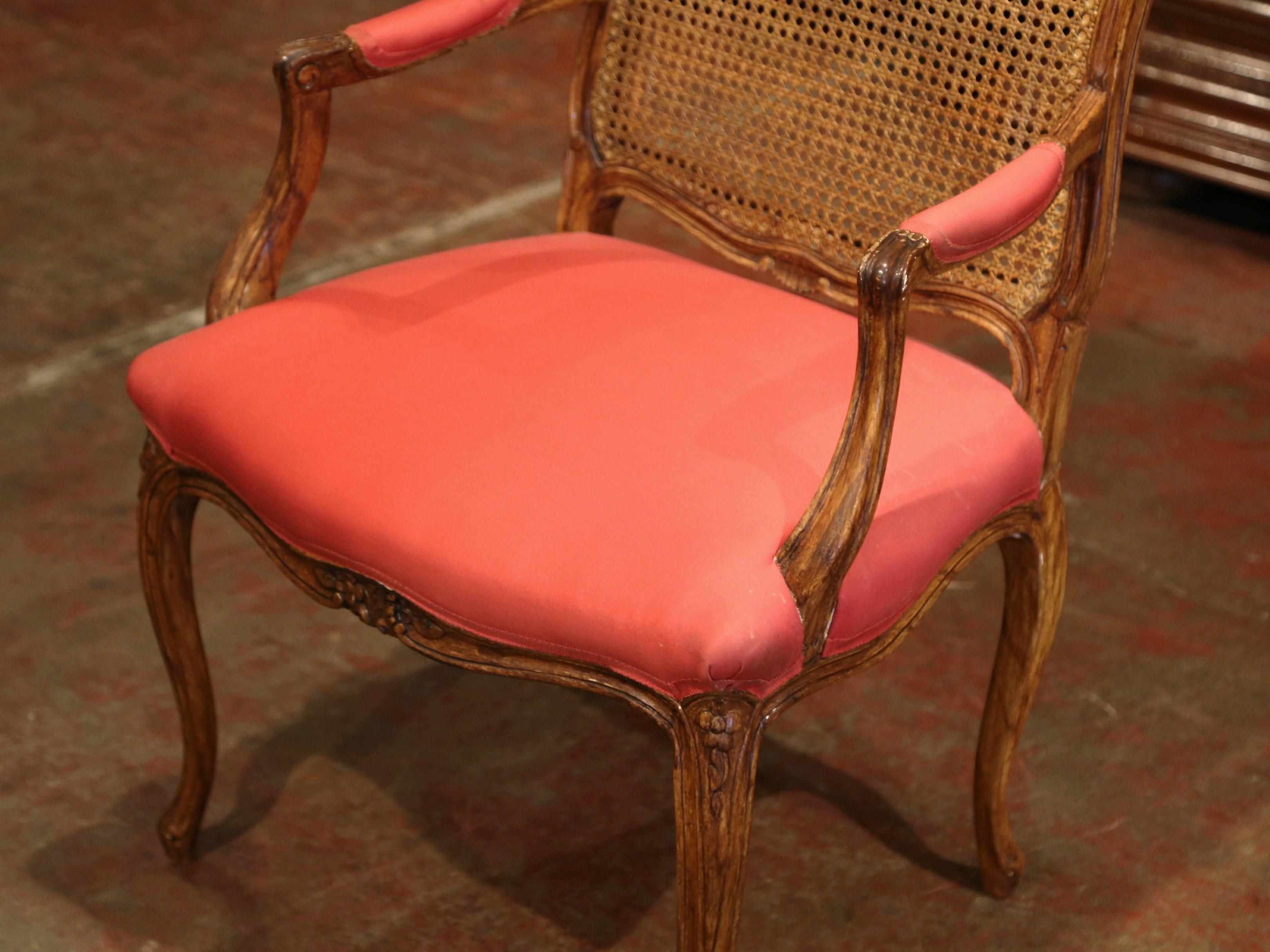 Early 20th Century French Louis XV Carved Walnut Desk Armchair with Cane Back 3