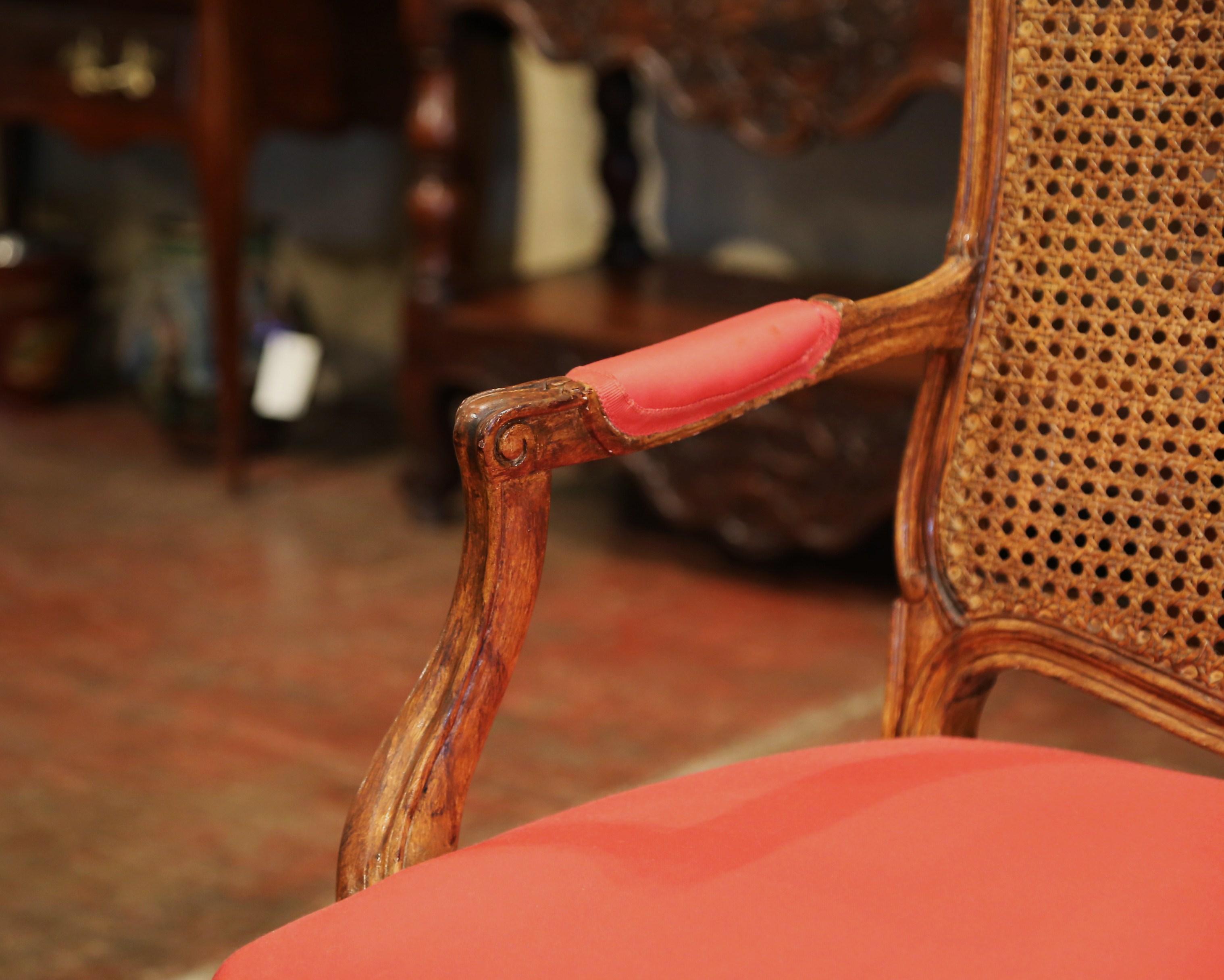 Early 20th Century French Louis XV Carved Walnut Desk Armchair with Cane Back 4