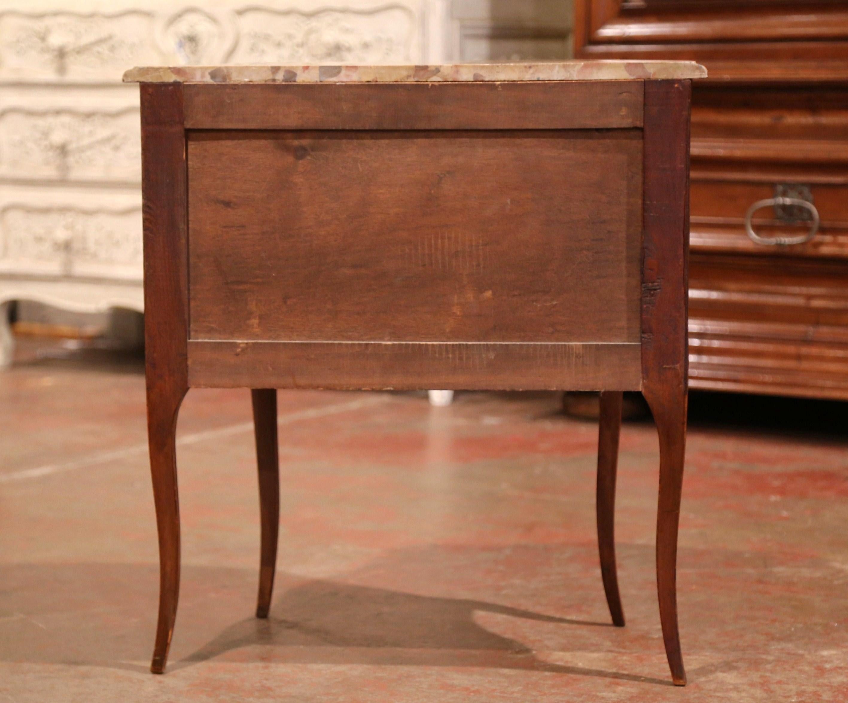 Early 20th Century French Louis XV Carved Walnut Inlay Commode with Beige Marble 5