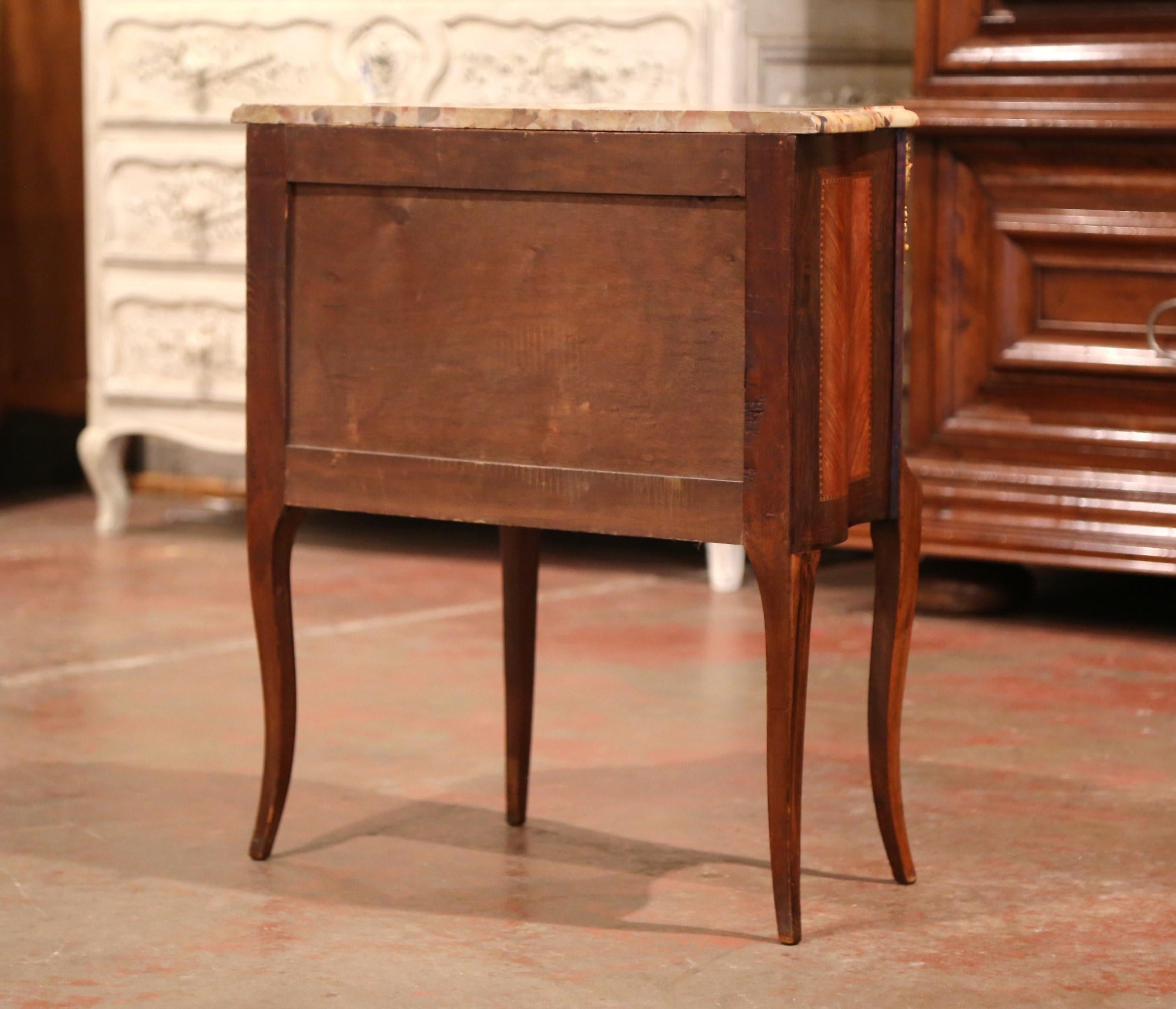 Early 20th Century French Louis XV Carved Walnut Inlay Commode with Beige Marble 4