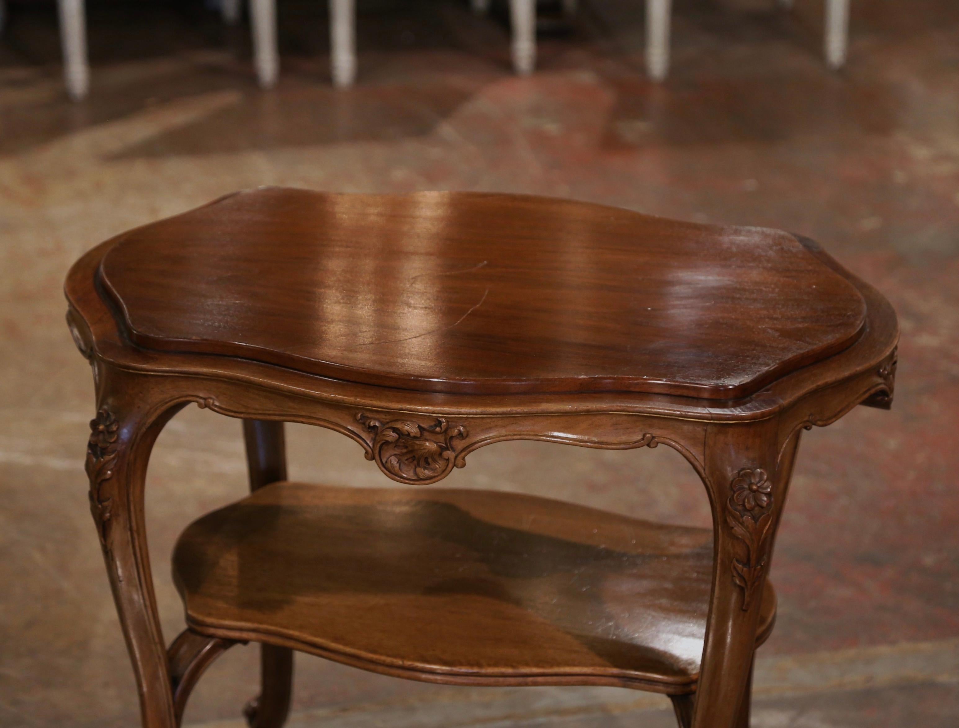 Early 20th Century, French, Louis XV Carved Walnut, Silk and Glass Tea Table For Sale 4