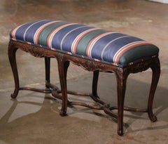 Early 20th Century French Louis XV Carved Walnut Six-Leg Upholstered Bench