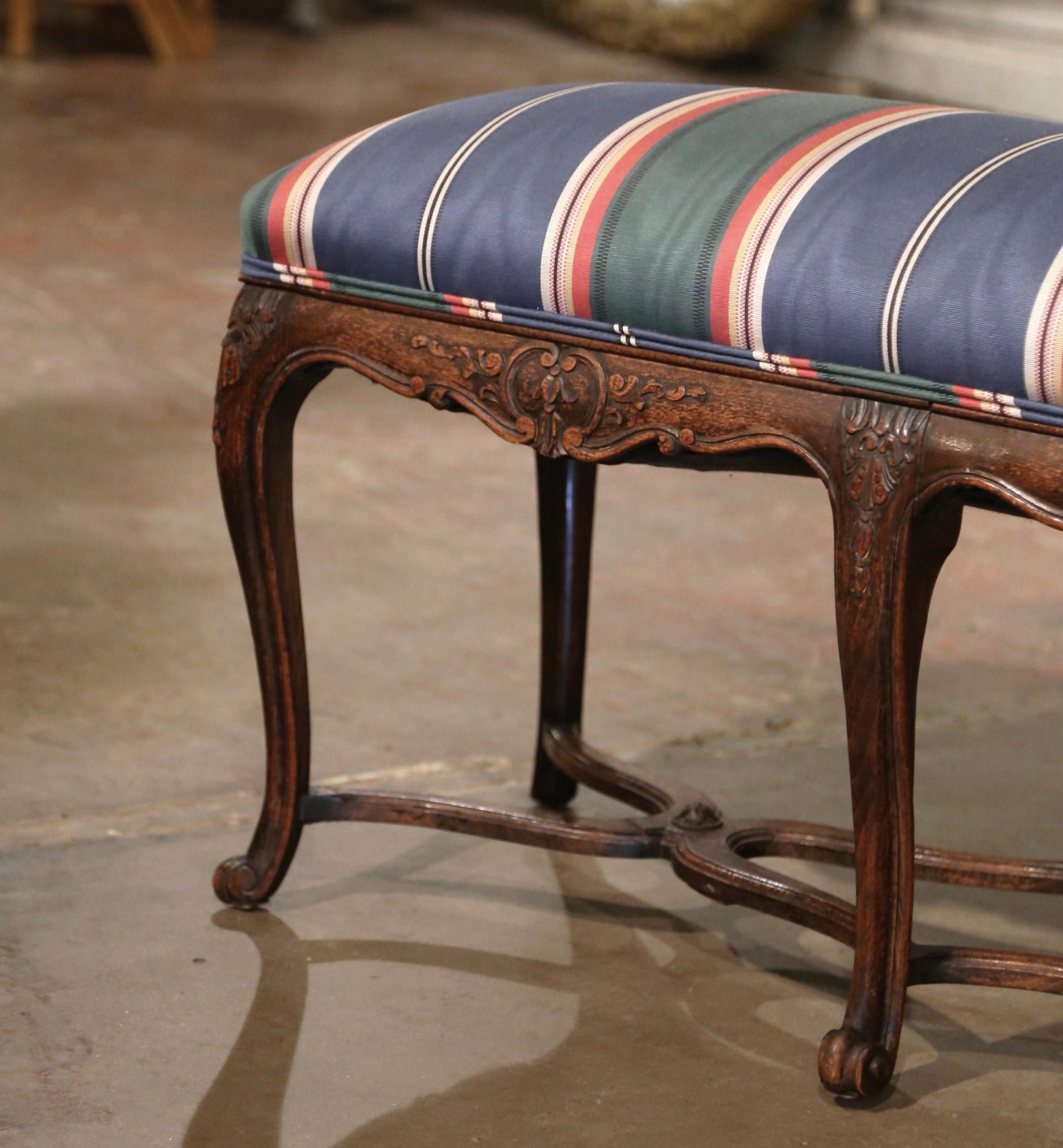 Hand-Carved Early 20th Century French Louis XV Carved Walnut Six-Leg Upholstered Bench  For Sale