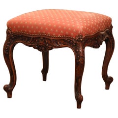 Early 20th Century French Louis XV Carved Walnut Stool from Lyon