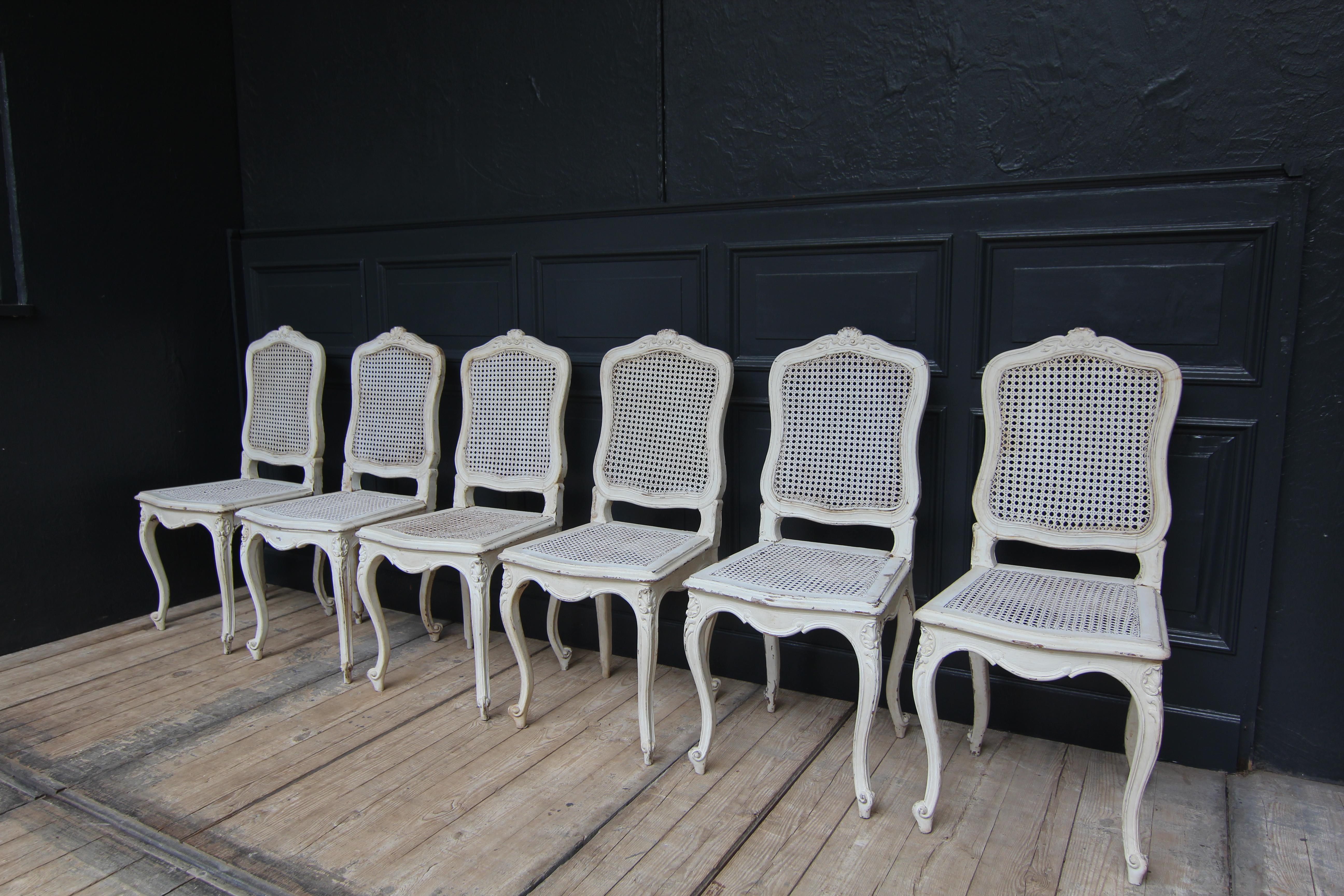 Painted Early 20th Century French Louis XV Chairs in original Paint, Set of 6
