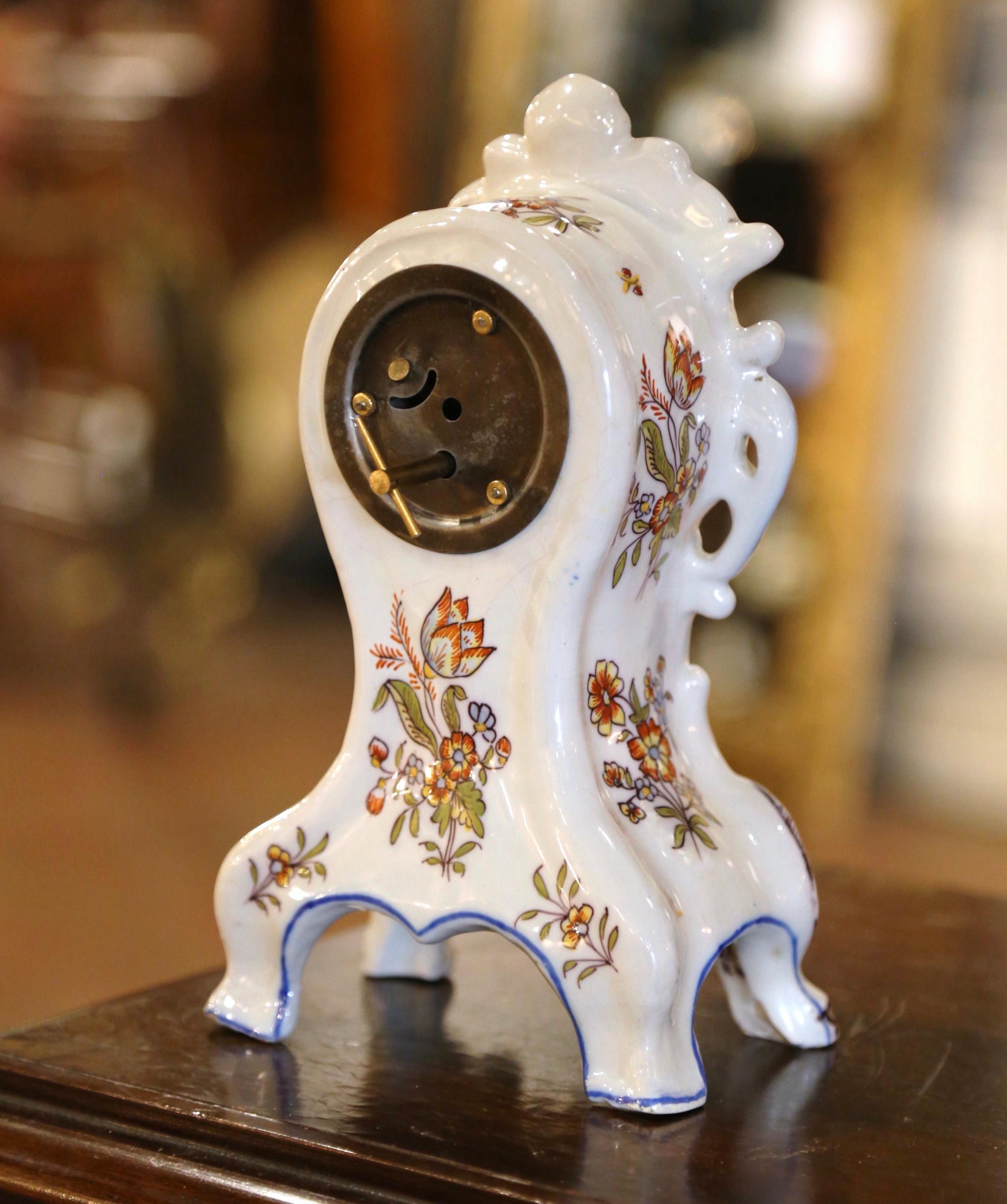 Early 20th Century French Louis XV Hand Painted Faience Clock from Rouen For Sale 1