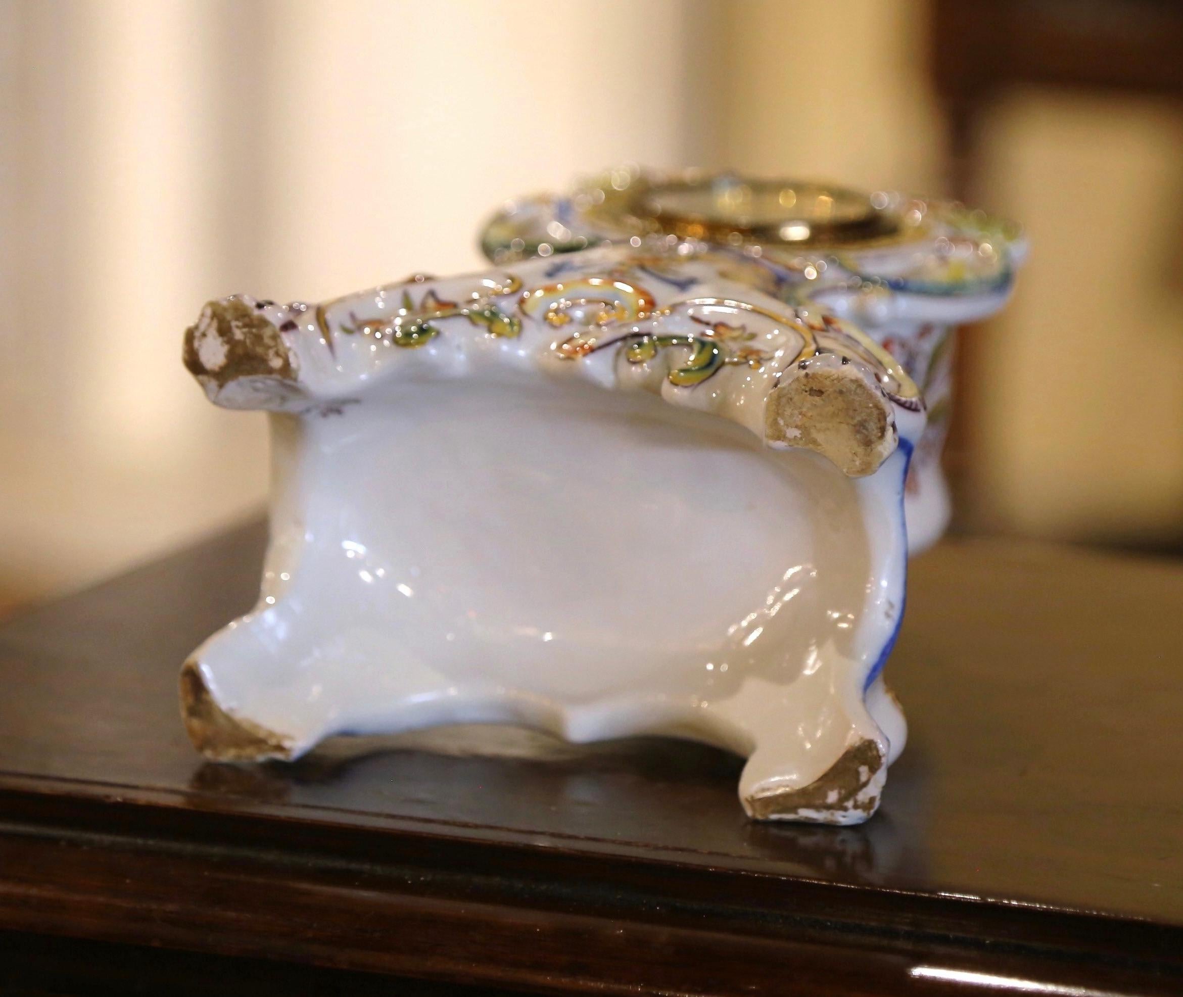 Early 20th Century French Louis XV Hand Painted Faience Clock from Rouen For Sale 3