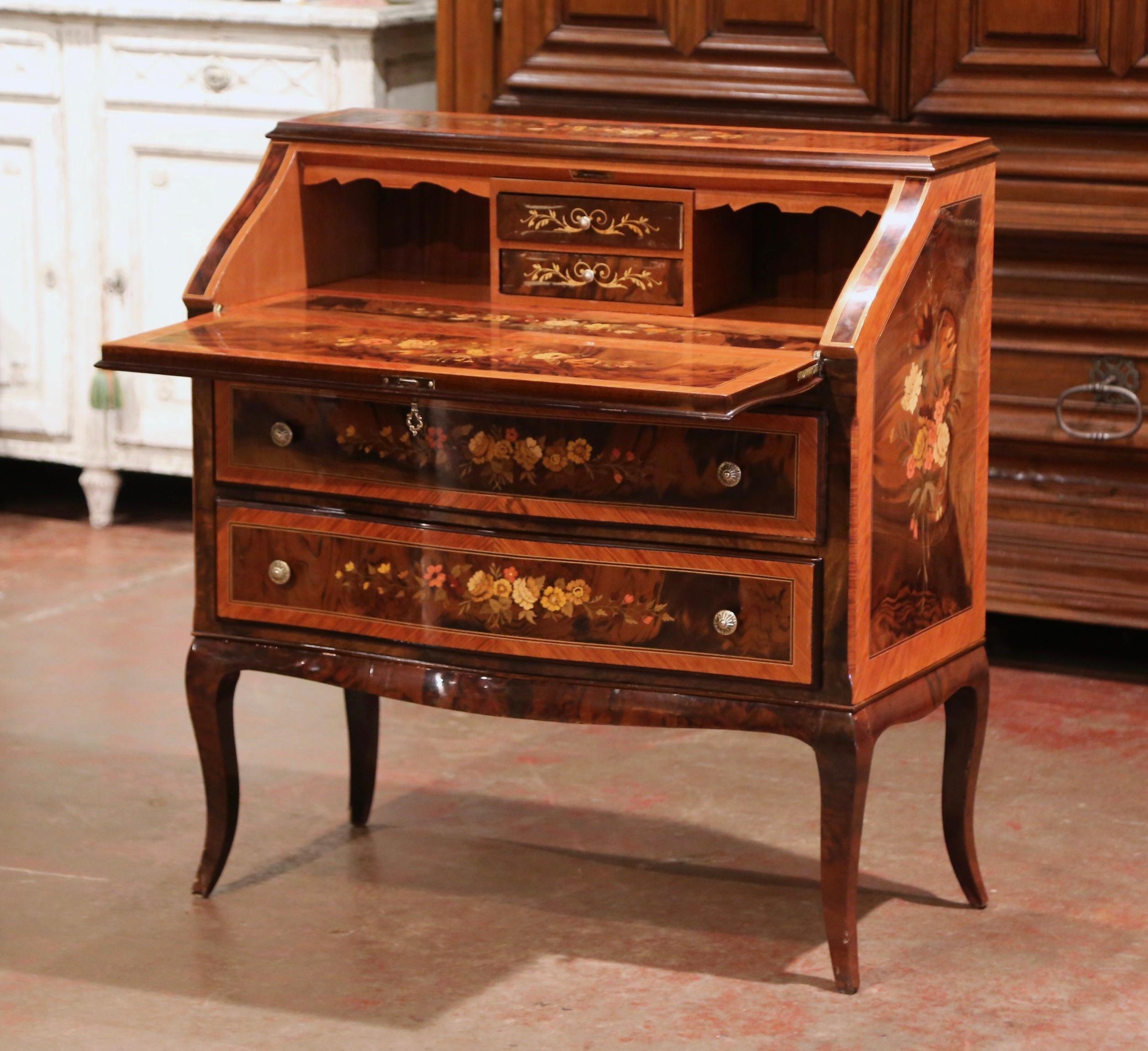 Early 20th Century French Louis XV Inlaid Marquetry Secretary Lady's Desk In Good Condition In Dallas, TX