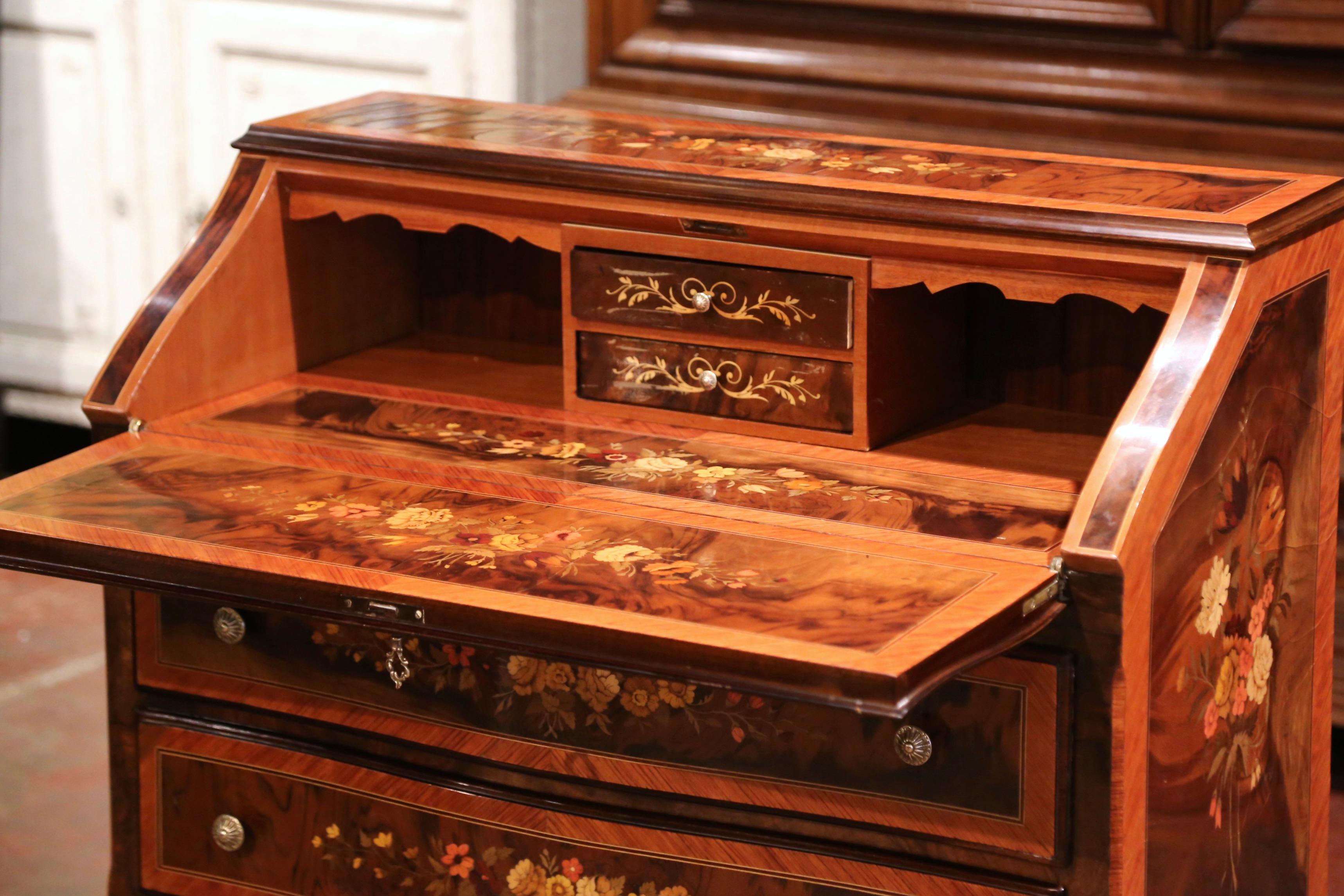 Walnut Early 20th Century French Louis XV Inlaid Marquetry Secretary Lady's Desk