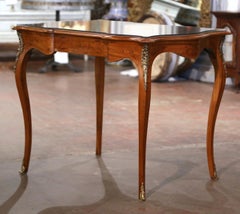 Early 20th Century French Louis XV Inlaid Walnut Table with Protective Glass