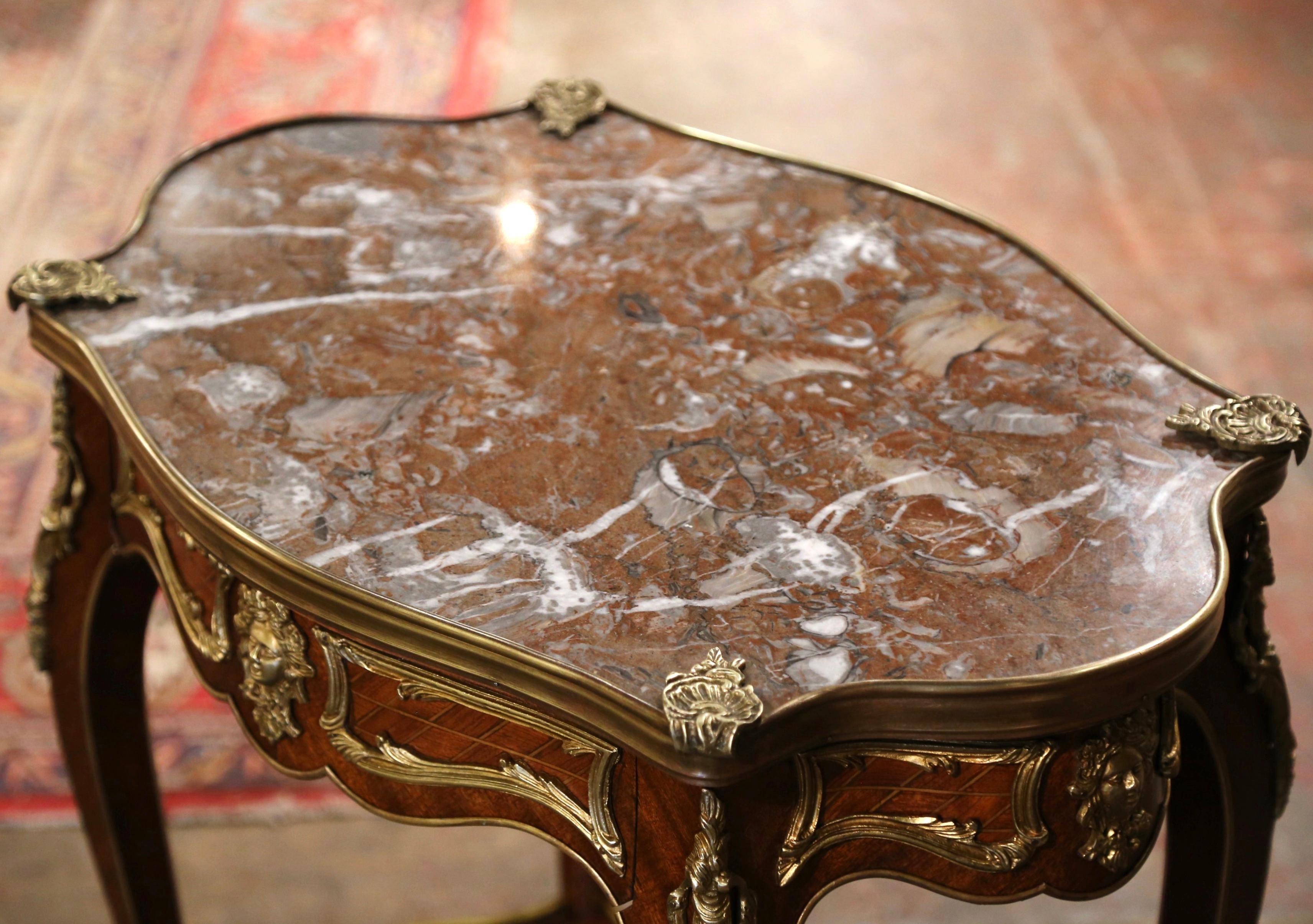 Hand-Carved Early 20th Century French Louis XV Marble Top and Ormolu Side Table