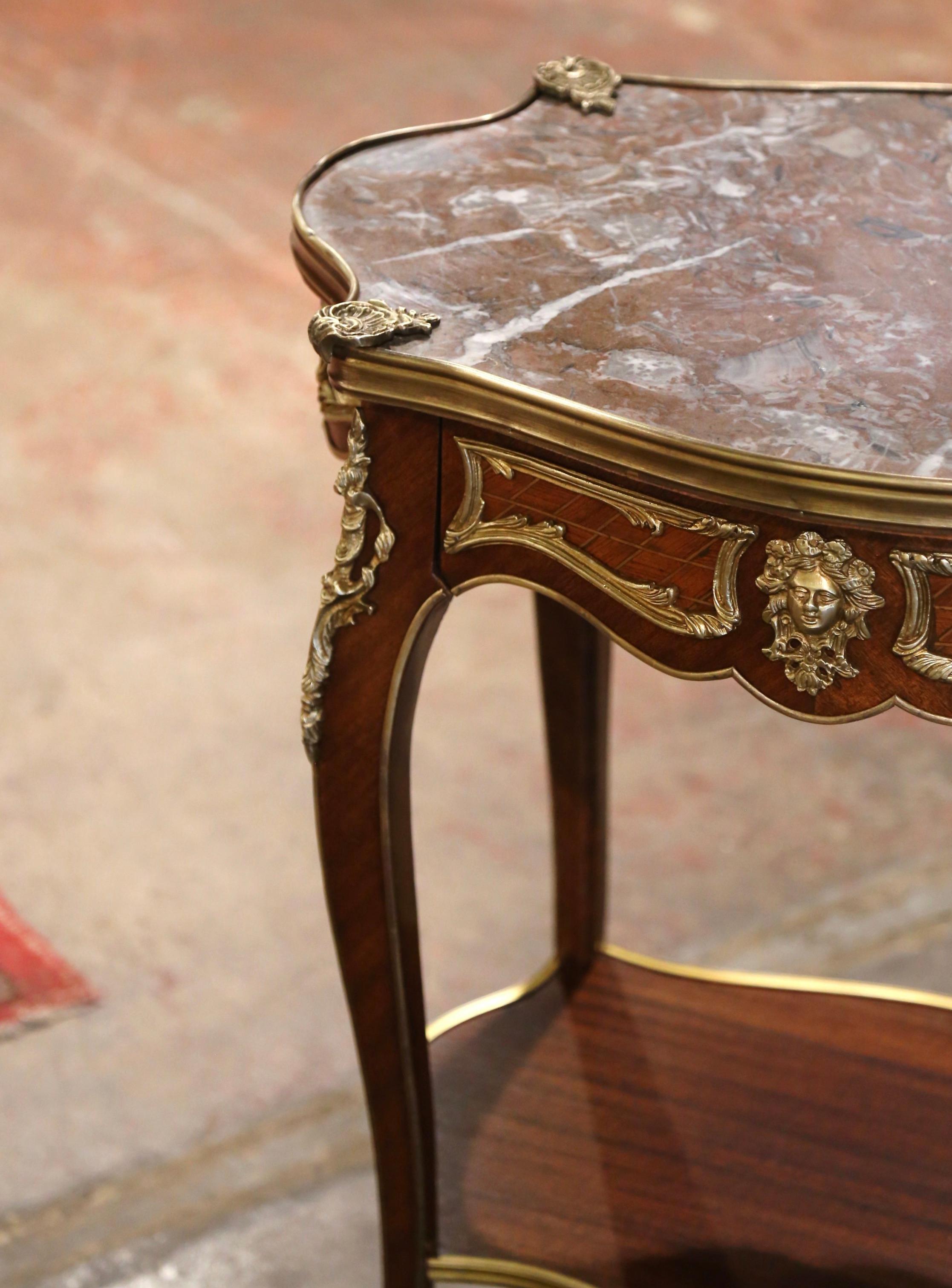 Early 20th Century French Louis XV Marble Top and Ormolu Side Table In Excellent Condition In Dallas, TX