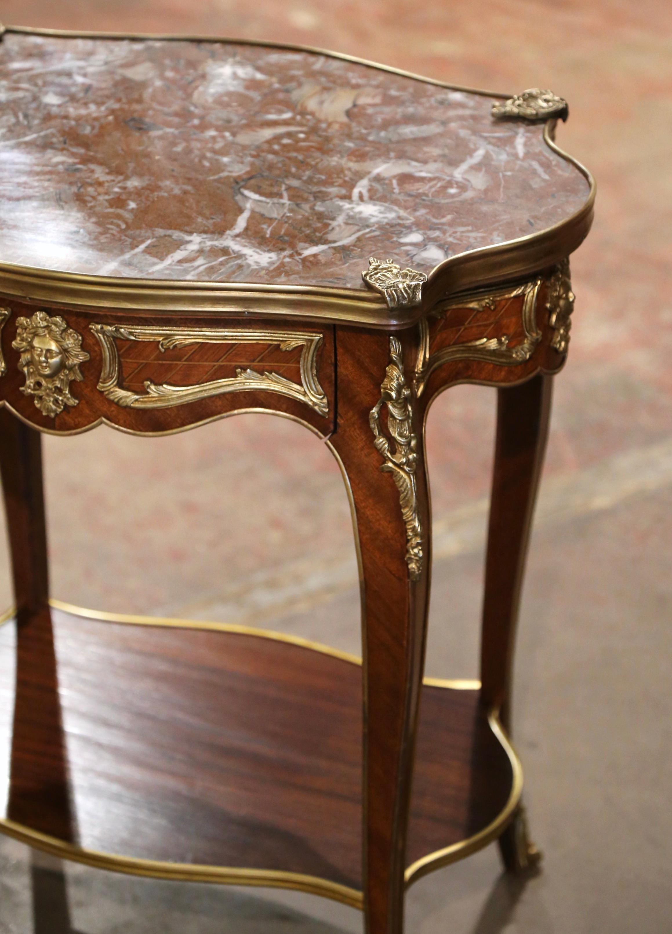 Bronze Early 20th Century French Louis XV Marble Top and Ormolu Side Table
