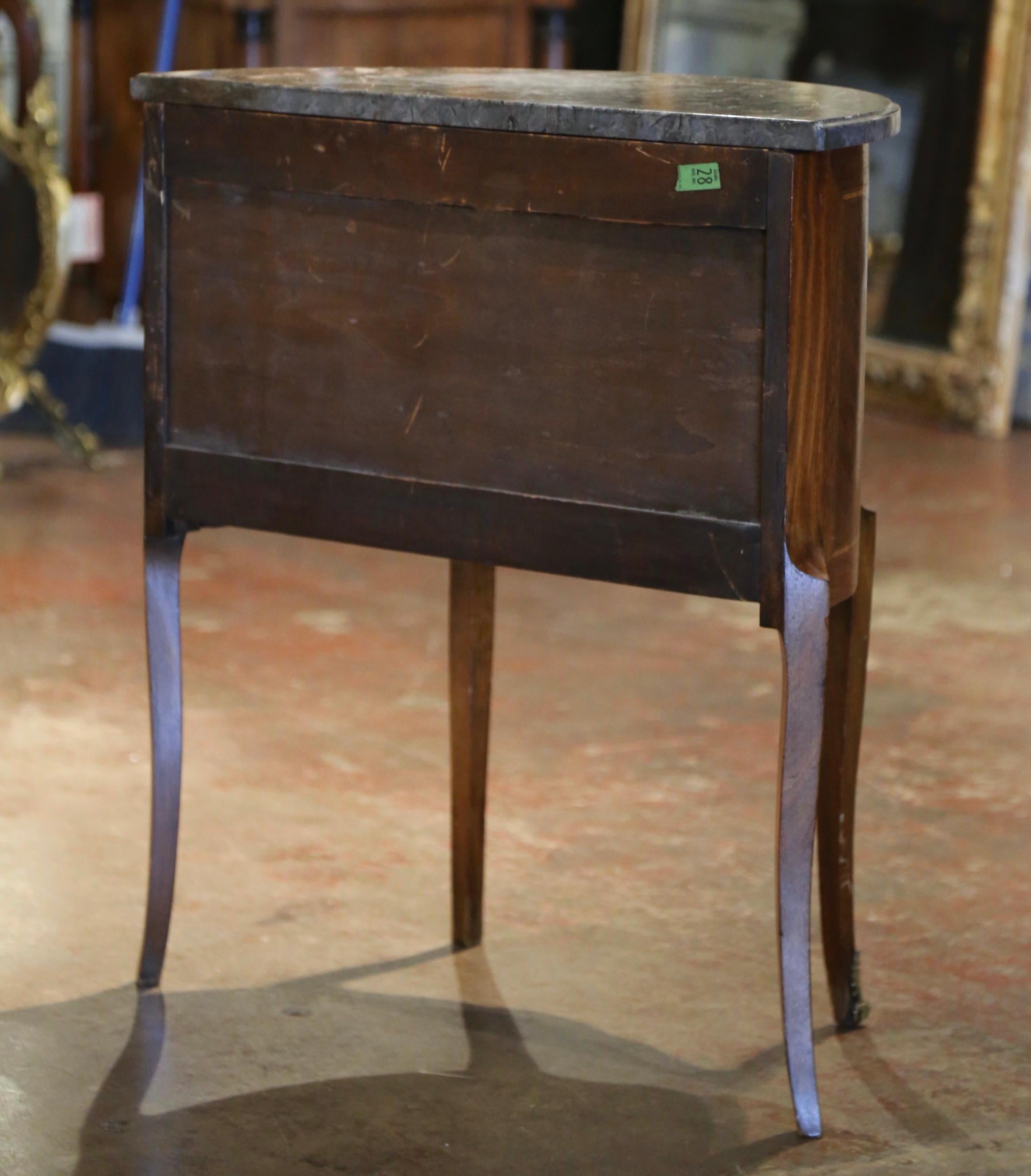 Early 20th Century French Louis XV Marble Top Bombe Demilune Marquetry Commode 5