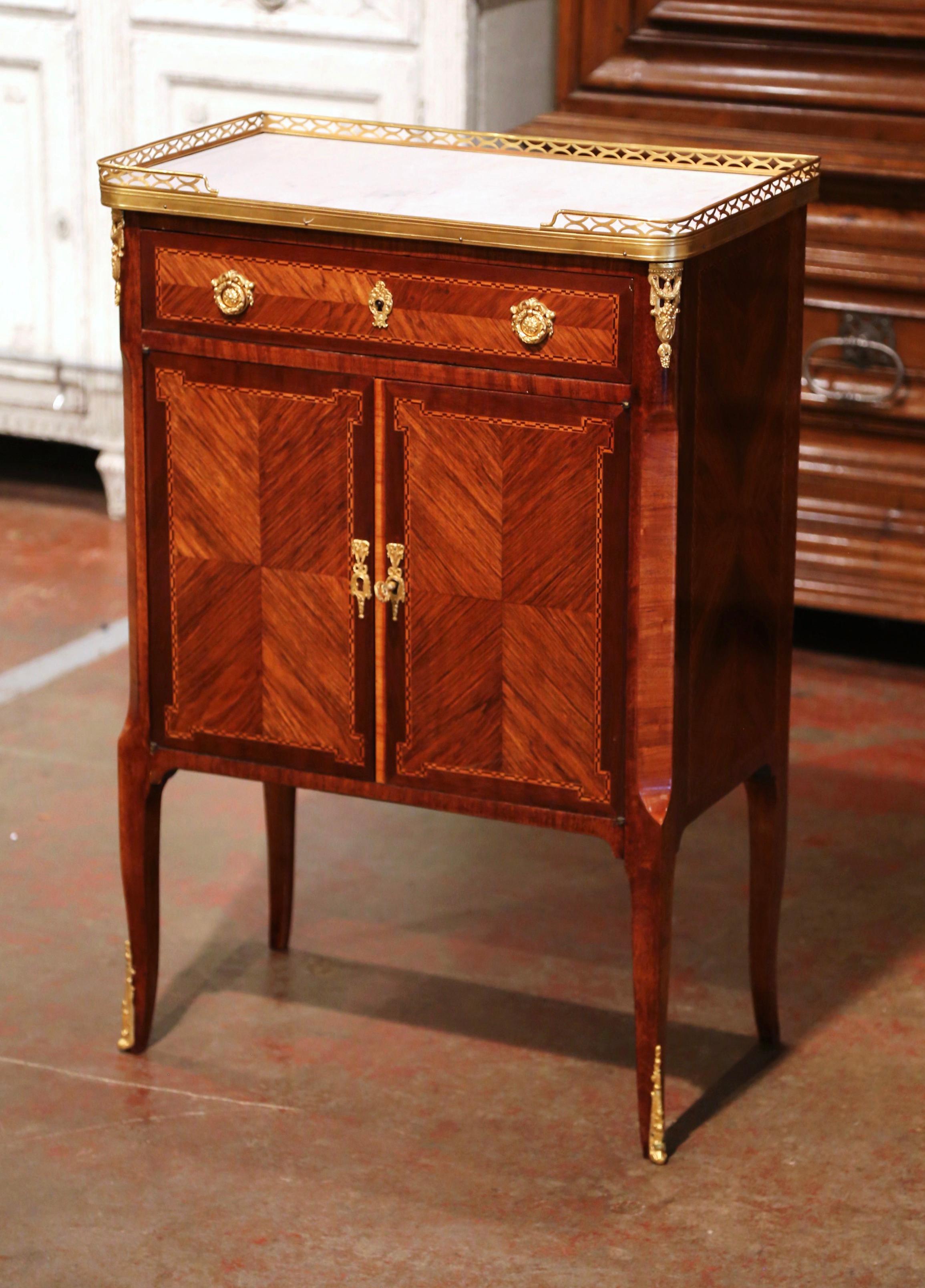 Early 20th Century French Louis XV Marquetry Rosewood Cabinet with Marble Top 3