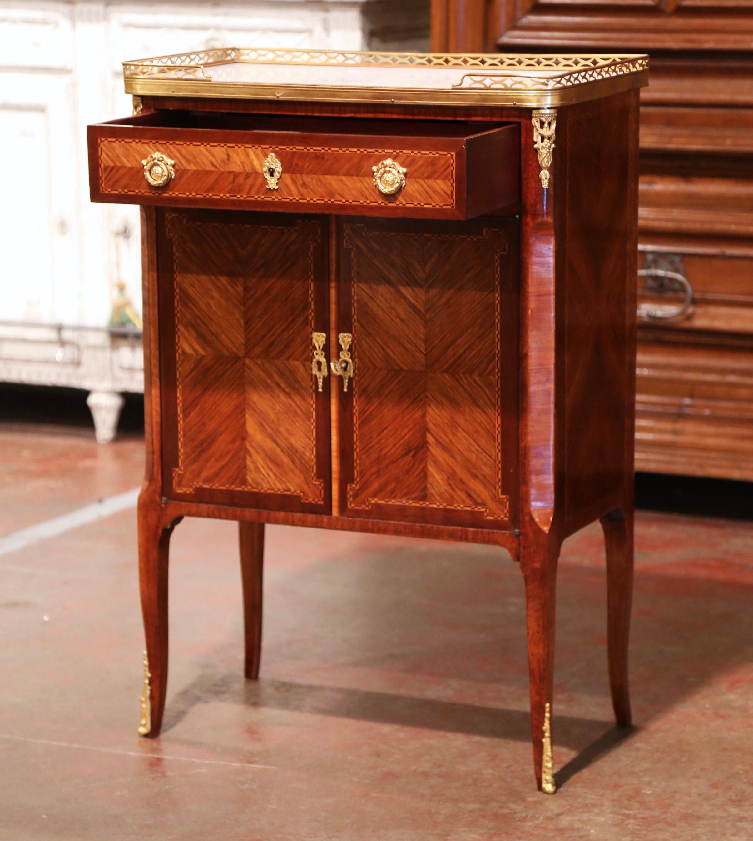 Early 20th Century French Louis XV Marquetry Rosewood Cabinet with Marble Top 4