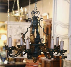Early 20th Century French Louis XV Painted & Gilt Eight-Light Iron Chandelier
