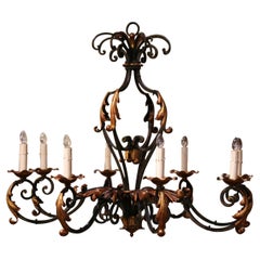 Early 20th Century French Louis XV Painted & Gilt Six-Light Iron Chandelier