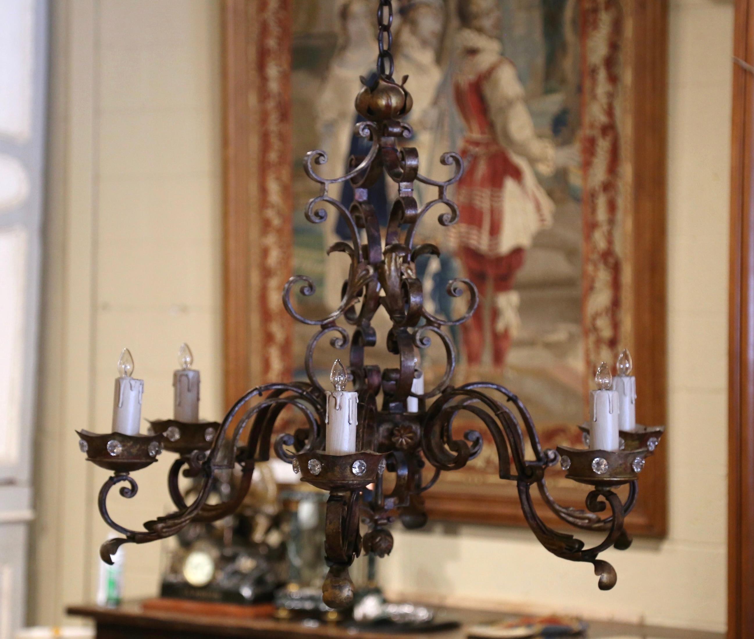 Early 20th Century French Louis XV Six-Light Iron Chandelier 6