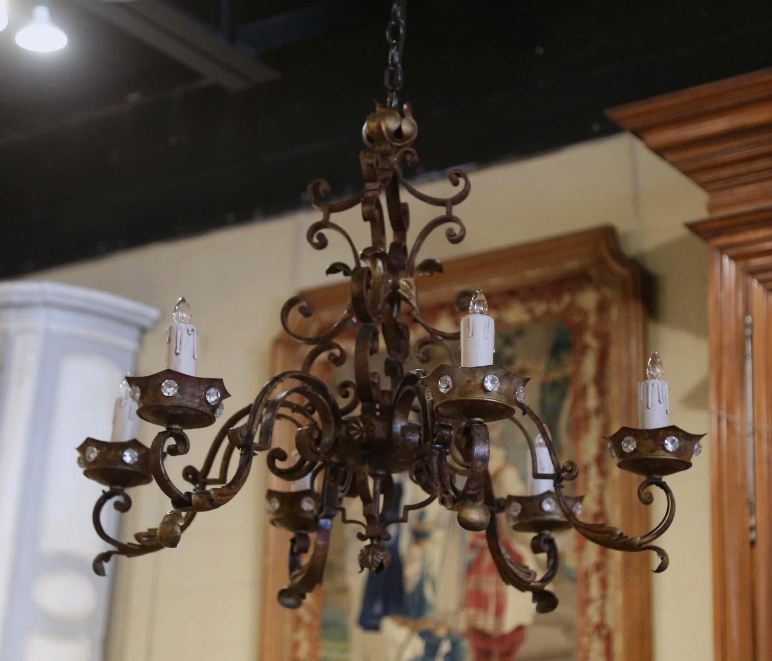 Early 20th Century French Louis XV Six-Light Iron Chandelier For Sale 6