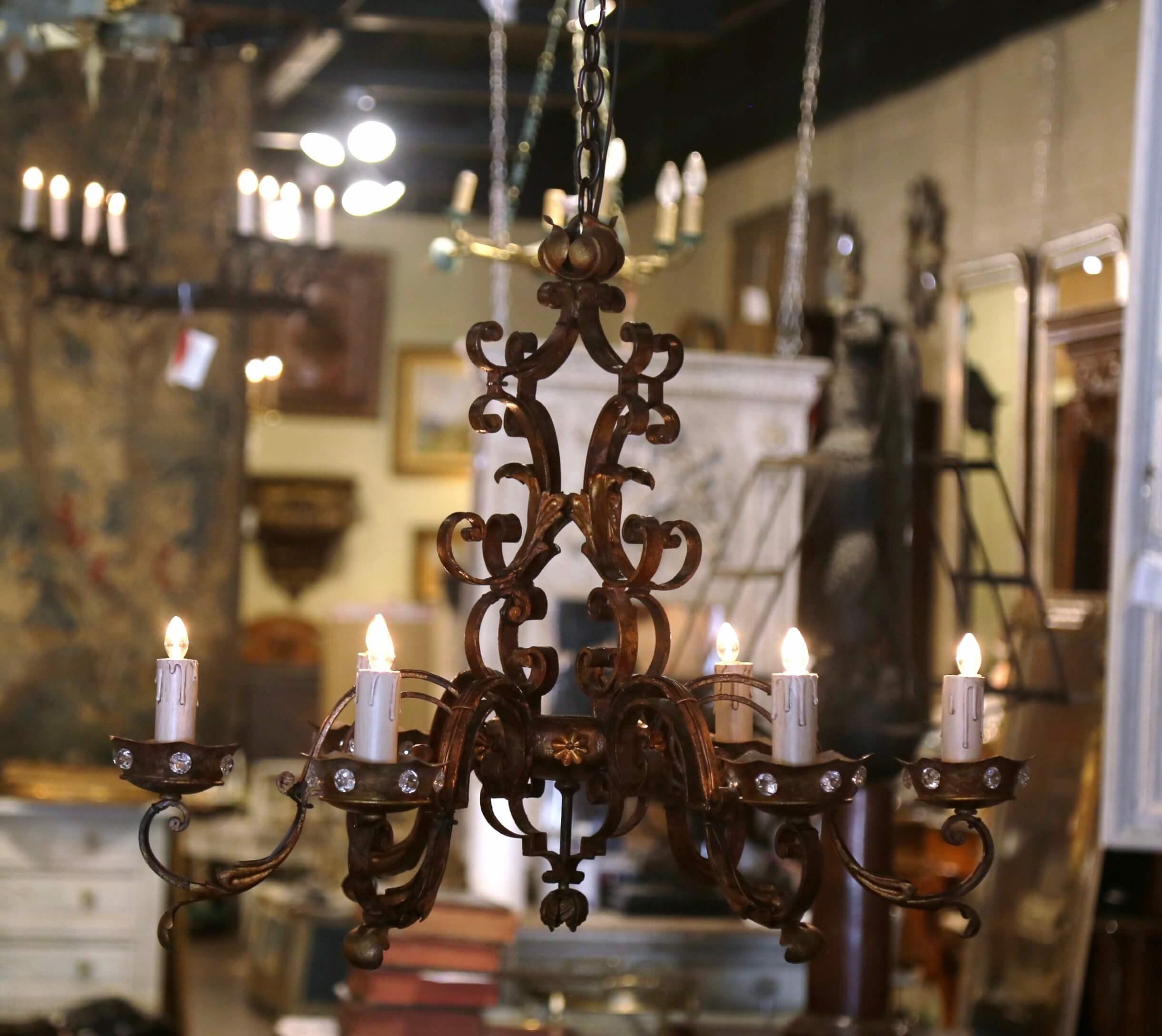 Early 20th Century French Louis XV Six-Light Iron Chandelier For Sale 1