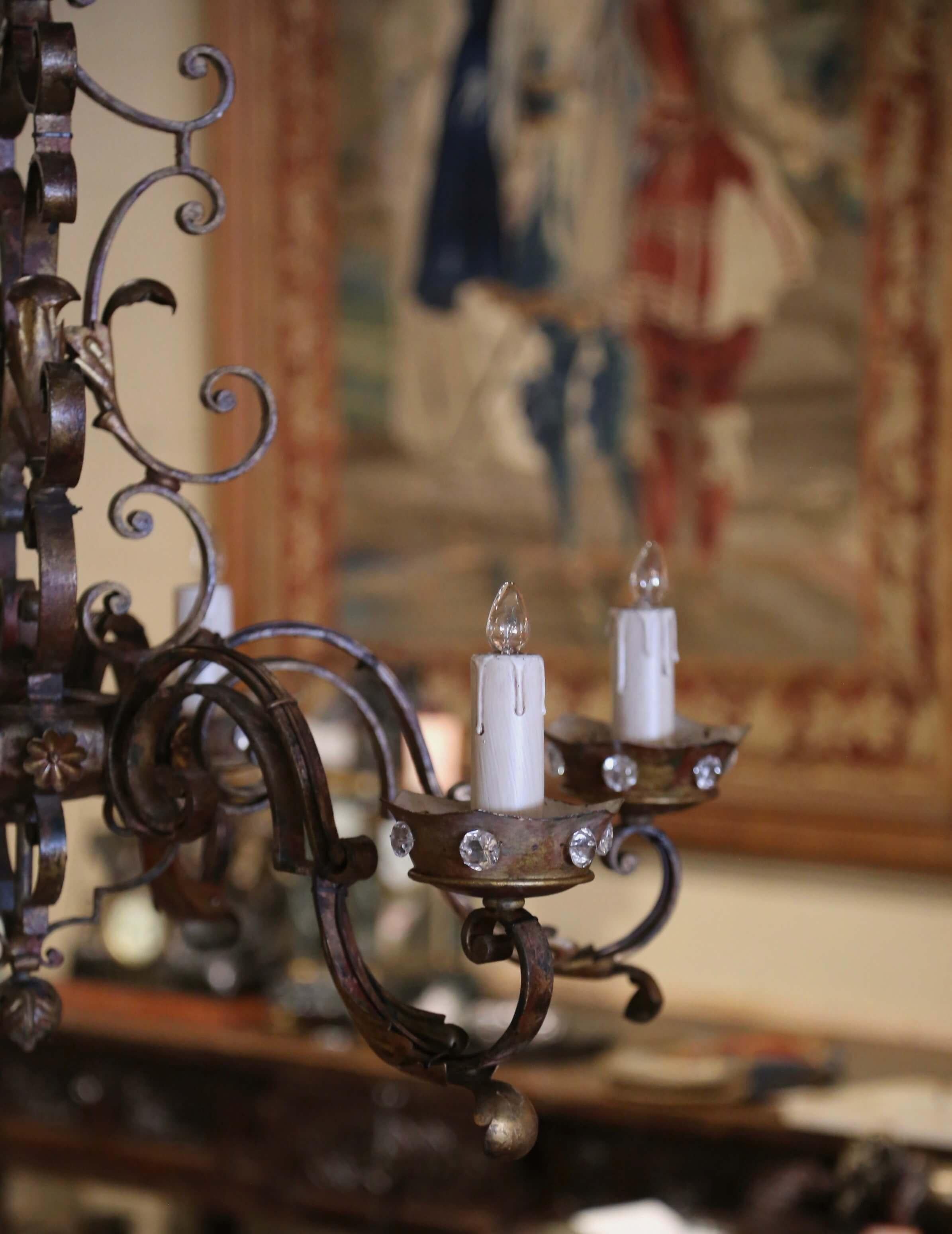 Early 20th Century French Louis XV Six-Light Iron Chandelier For Sale 2