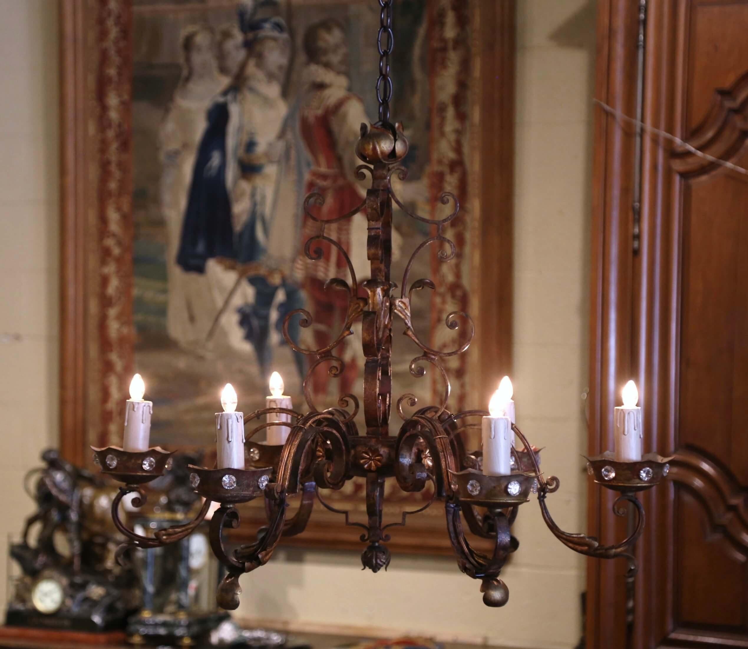 Early 20th Century French Louis XV Six-Light Iron Chandelier For Sale 4