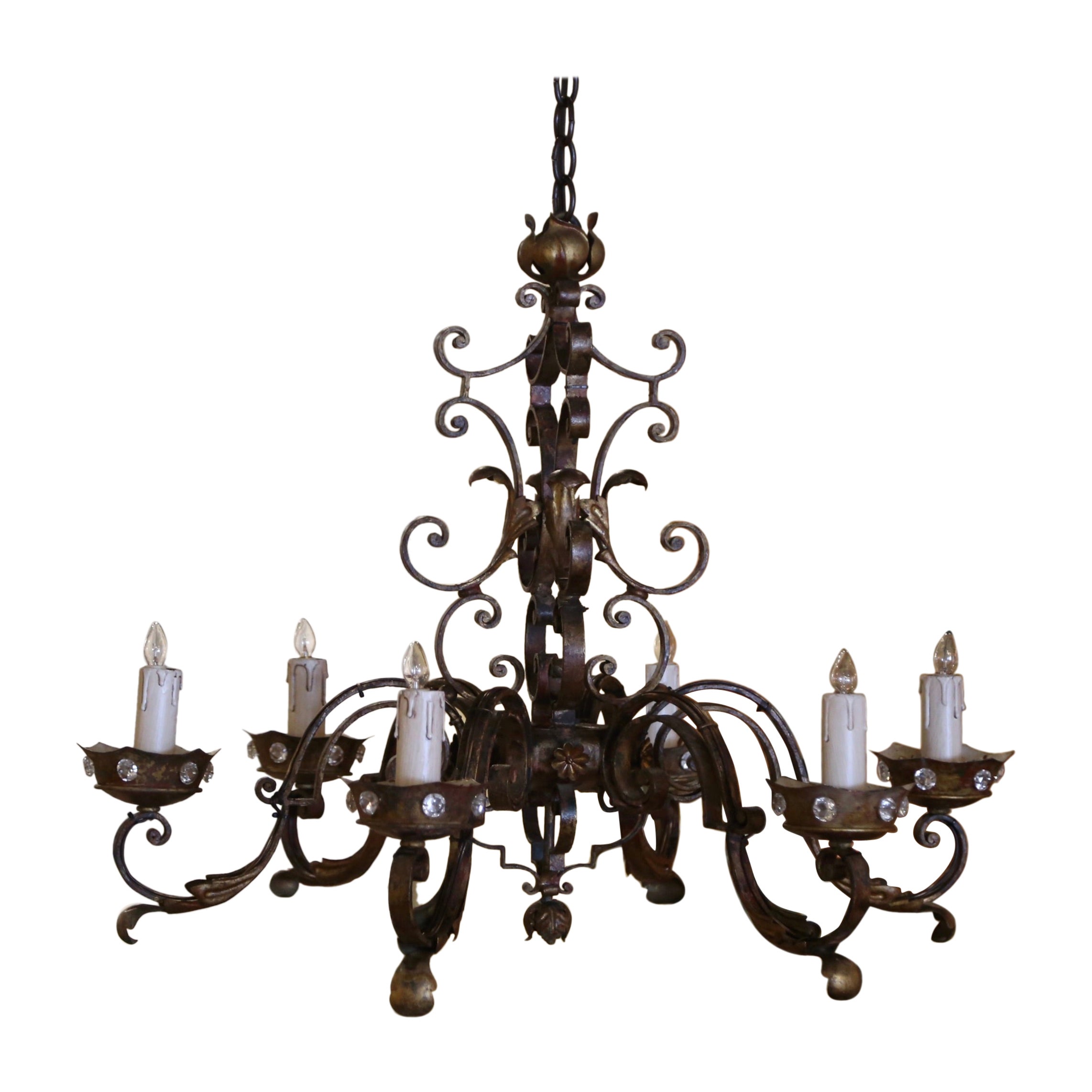 Early 20th Century French Louis XV Six-Light Iron Chandelier